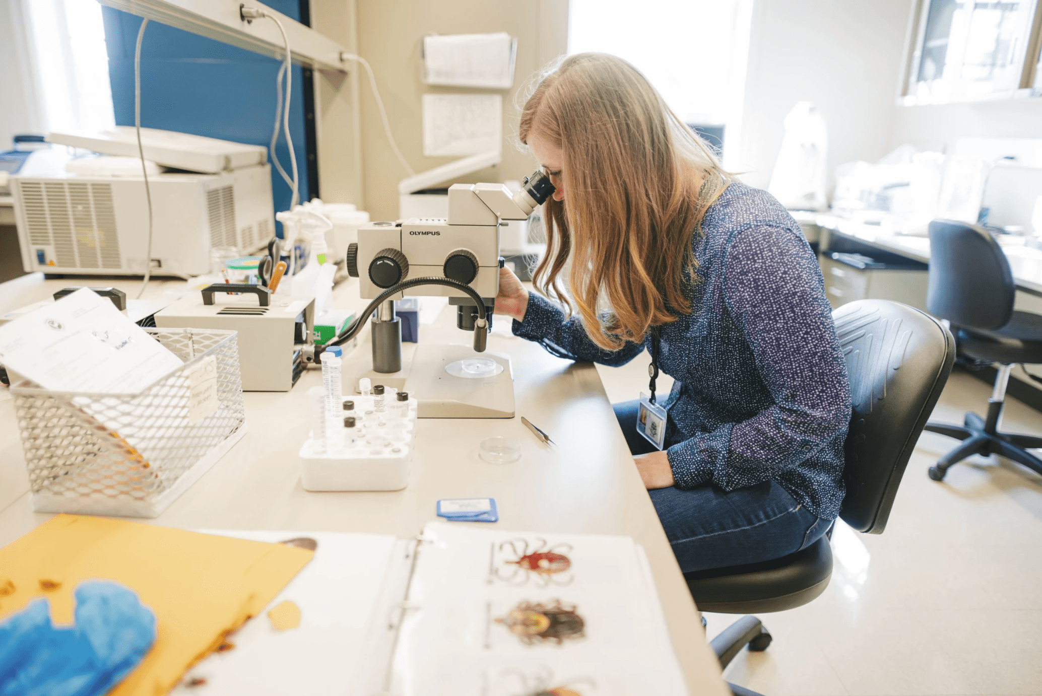 Megan Linske of the Connecticut Agricultural Experiment Station helps in the study and research of ticks and the effects that global warming is having on them. (Tony Spinelli/Connecticut Public)