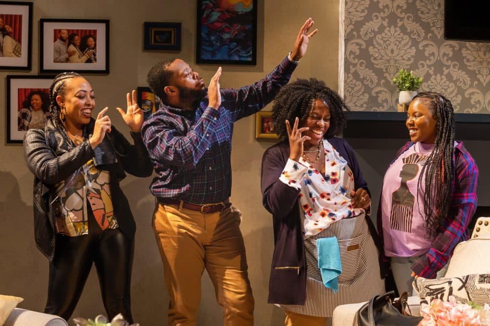 The family breaks into dance awaiting Grandma at her birthday party in Jackie Sibblies Drury's &quot;Fairview&quot; at SpeakEasy Stage Company. (Courtesy Nile Scott Studios)