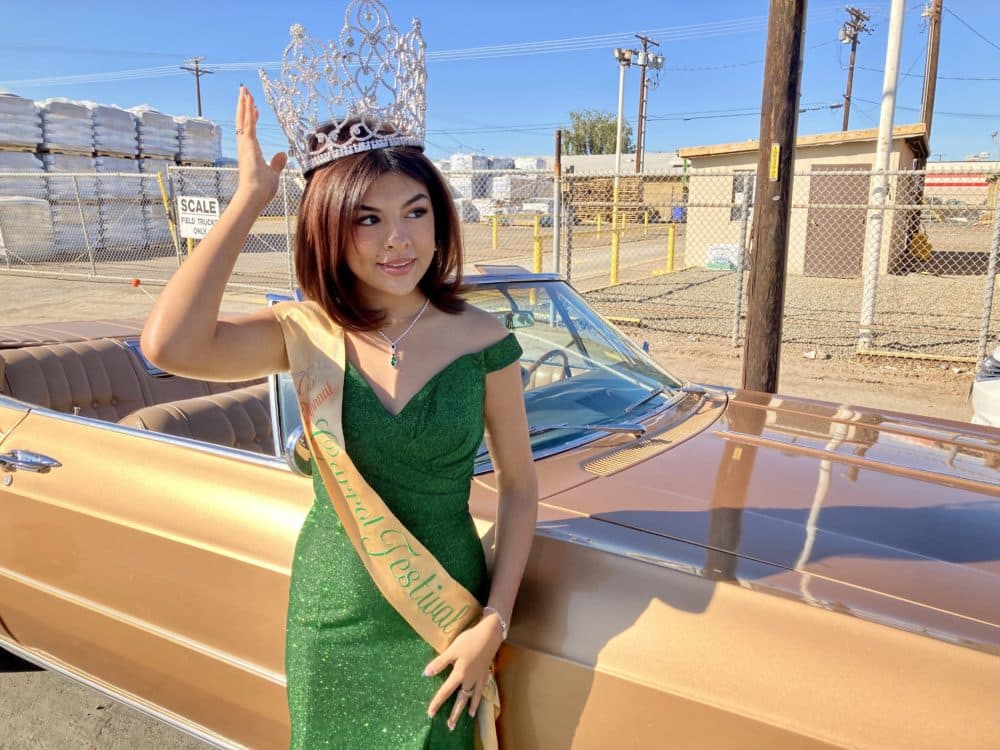 Arianna Venegas is the 2022 Carrot Queen from Holtville, Calif. (Peter O'Dowd/Here &amp; Now)