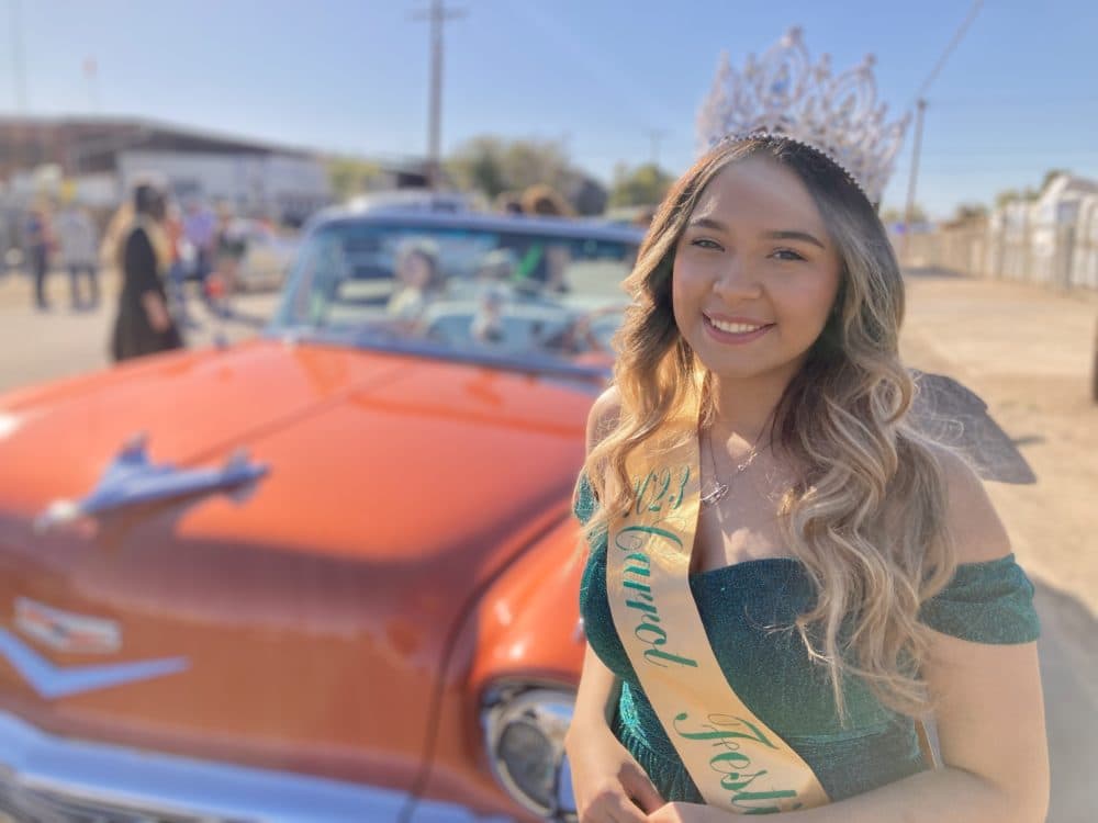 16-year-old Samantha Castañeda is Holtville, California’s, 76th Carrot Queen. (Peter O'Dowd/Here &amp; Now)