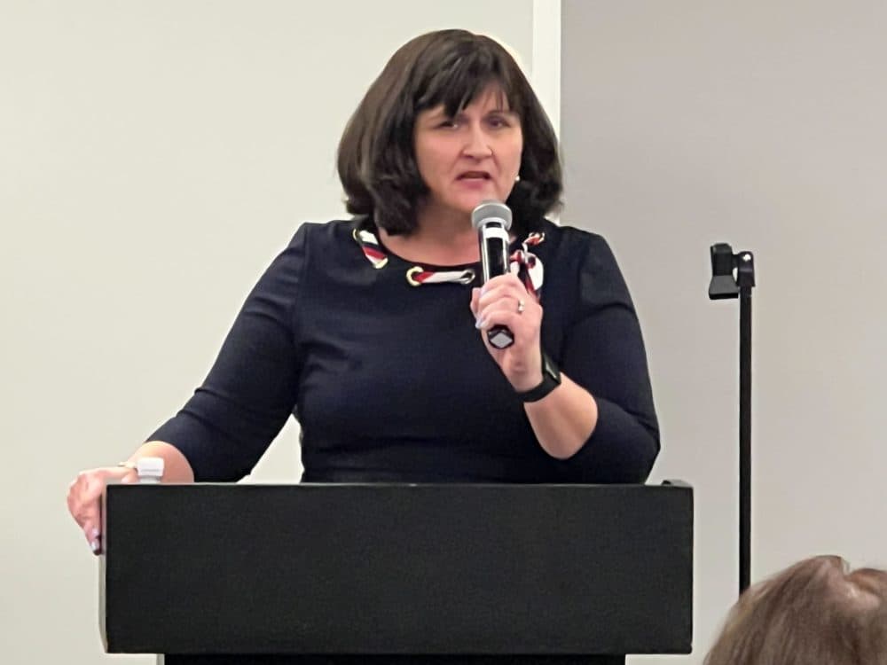 Amy Carnevale was voted the new party chair of the Massachusetts GOP. (Steve Brown/WBUR)