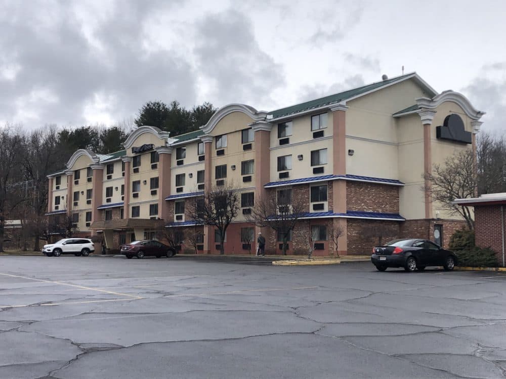The state is weighing whether to expand emergency shelter capacity at a program it funds at this former Days Inn in Leominster. (Lynn Jolicoeur/WBUR)
