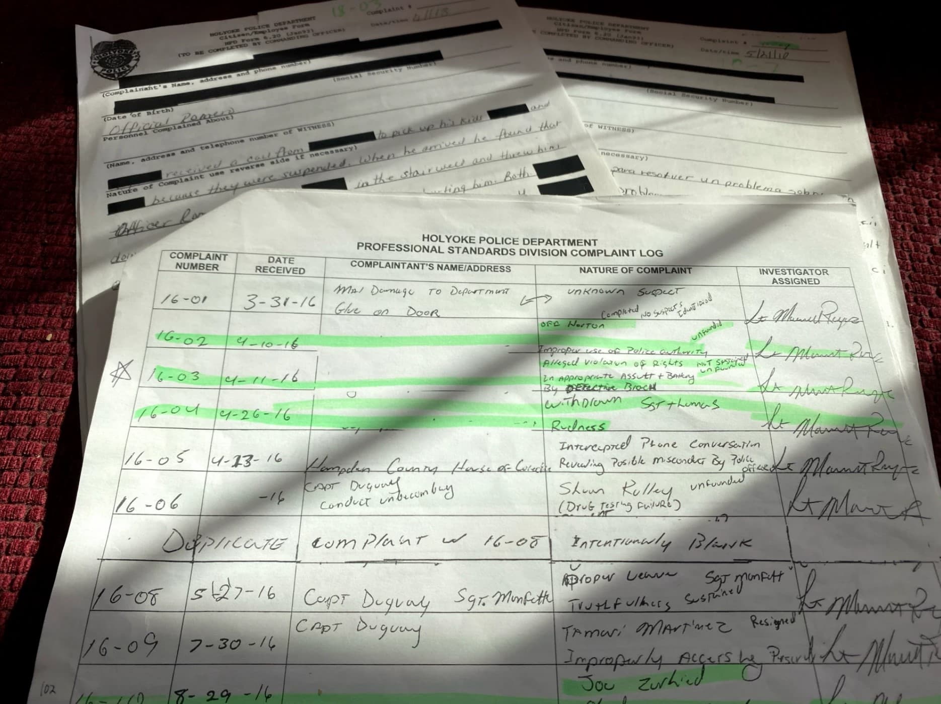 NEPM has obtained a decade’s worth of civilian complaints against Holyoke, Massachusetts, police officers and the department’s own internal investigations of them. (Dusty Christensen/NEPM)