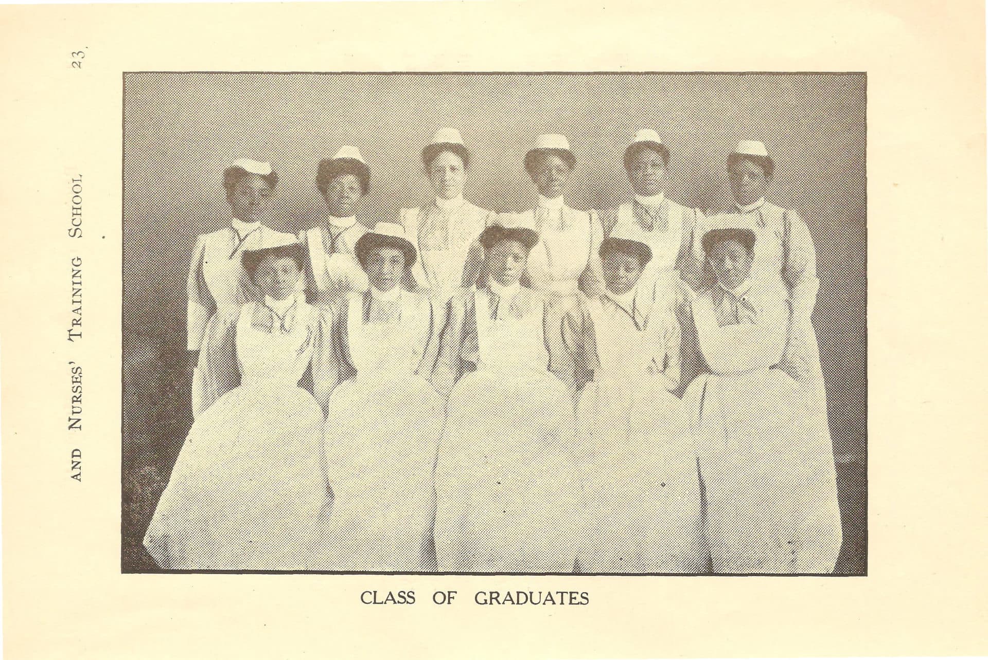 A graduating class of nurses from Plymouth Hospital and Nurses Training School, from a report printed in 1914. Boston, MA. (Courtesy Lisa Gordon)