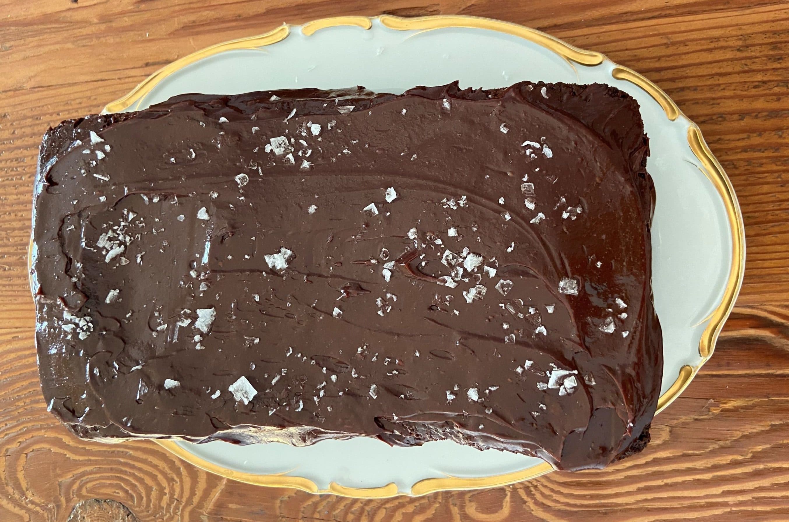 Chocolate sour cream cake with chocolate-sour cream icing. (Kathy Gunst/Here &amp; Now)
