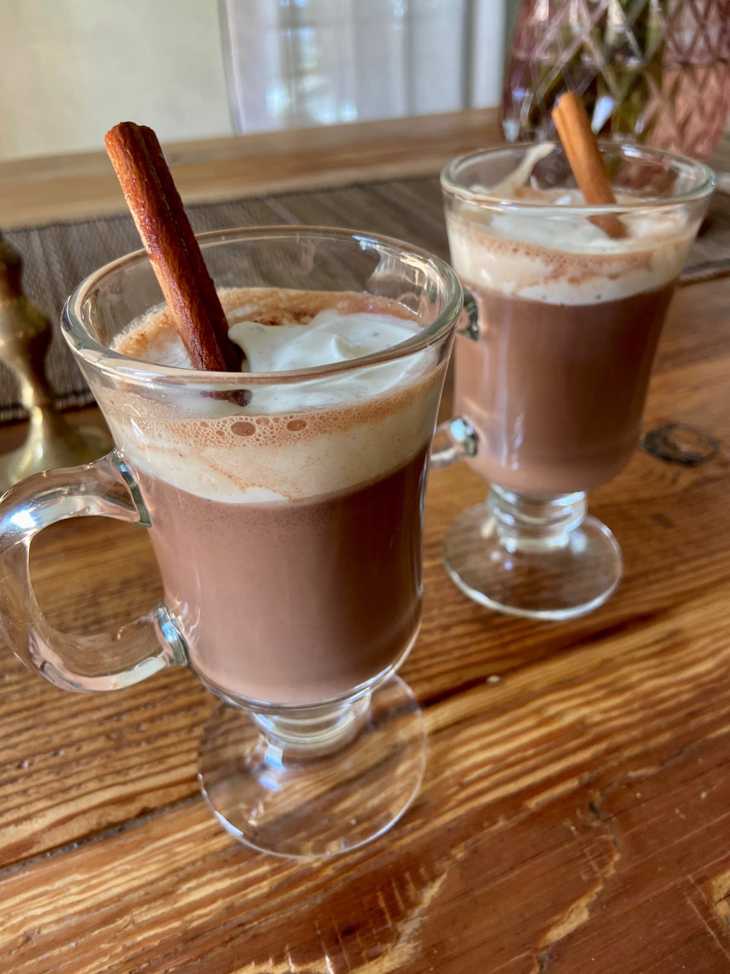 Mexican-style hot chocolate with cinnamon whipped cream. (Kathy Gunst/Here & Now)
