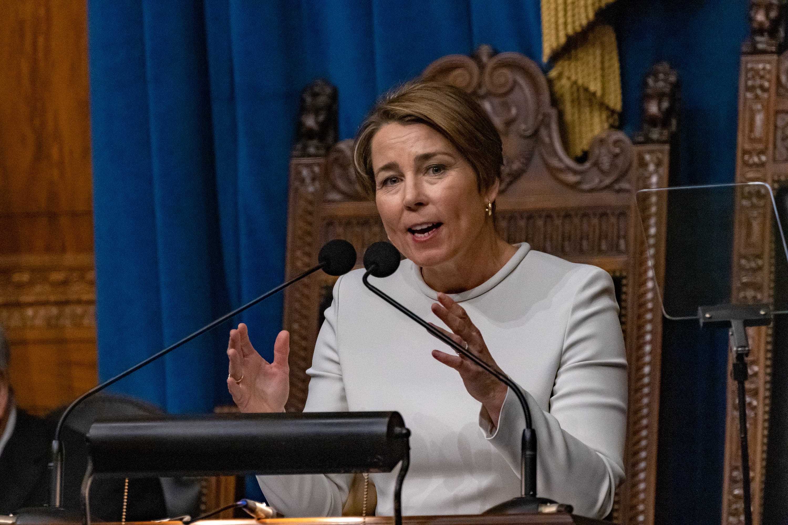 Gov. Maura Healey at her inauguration in January. (Jesse Costa/WBUR)