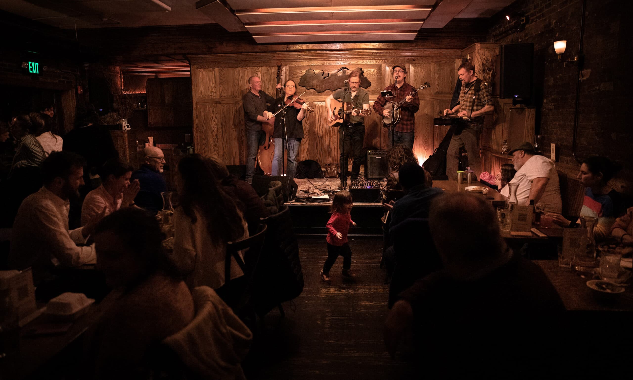 Royer Family Band plays for a full house at Atwood's Tavern on Cambridge Street in Cambridge. (Robin Lubbock/WBUR)
