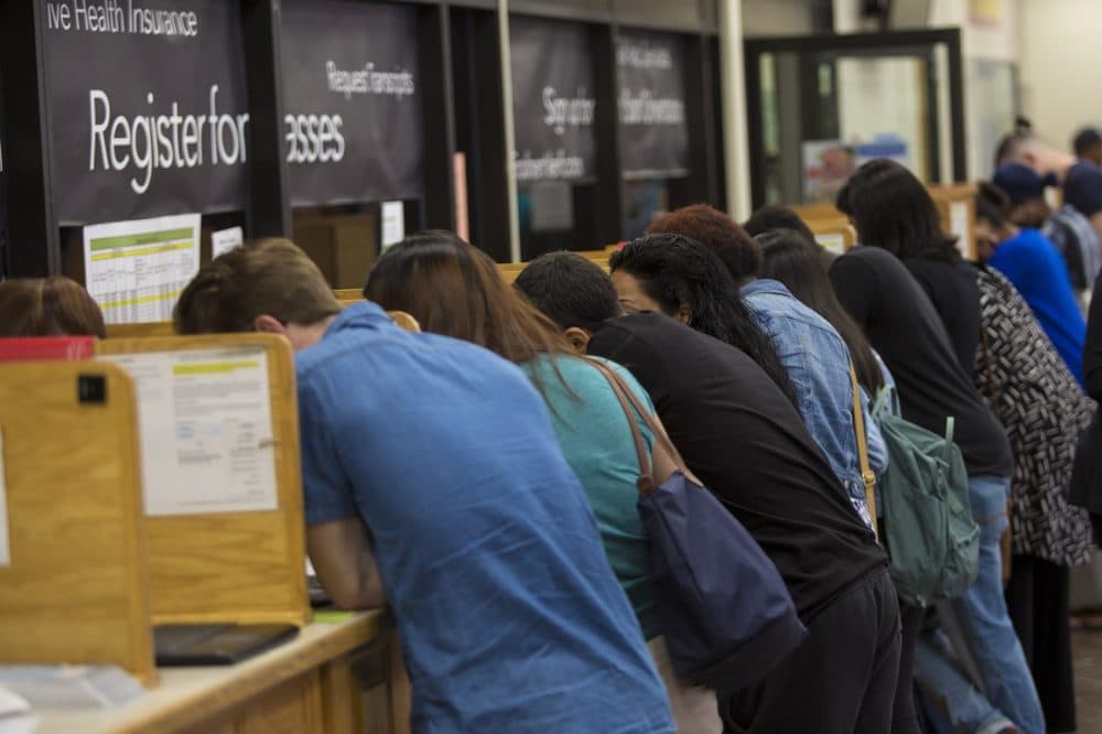 Students register for classes on the final day of registration at Bunker Hill Community College. (Jesse Costa/WBUR)