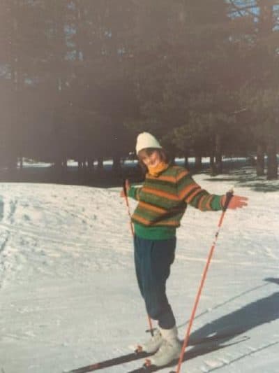 The author, in a sweater she knit herself, in upstate New York during the 1980s. (Courtesy Aine Greaney)