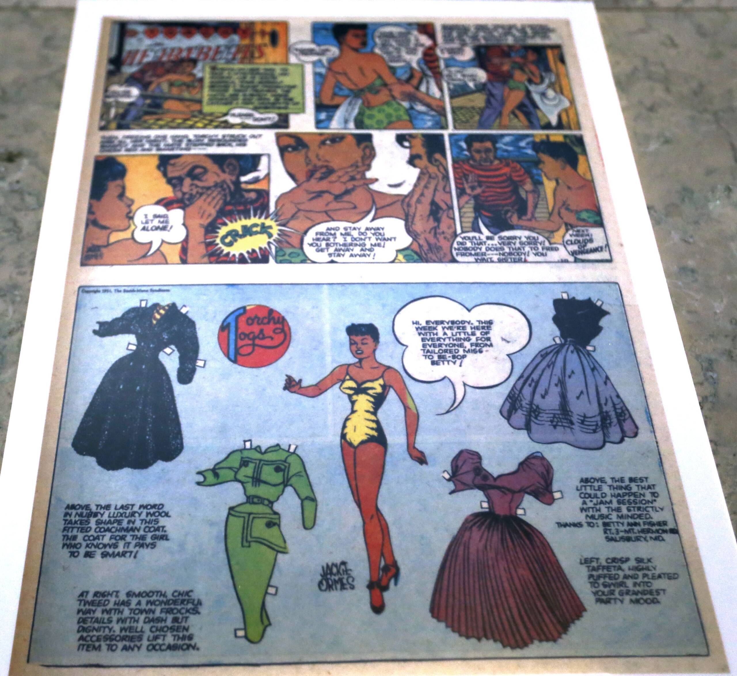 One of the pages of a comic book by Zelda Jackie Ormes, the first Black woman comic artist, on display in downtown Pittsburgh. (Keith Srakocic/AP)
