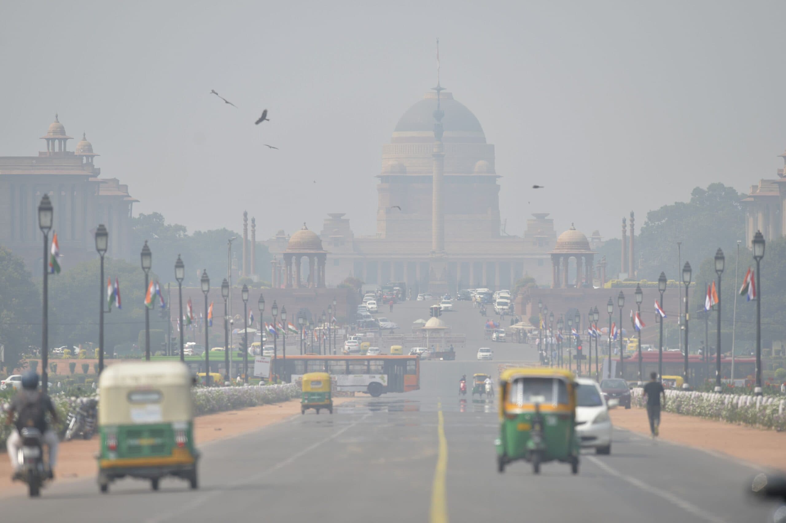 Heavy air pollution is pictured around Rashtrapati Bhavan and government buildings in New Delhi on October 15, 2019. (Sajjad Hussain/AFP via Getty Images)