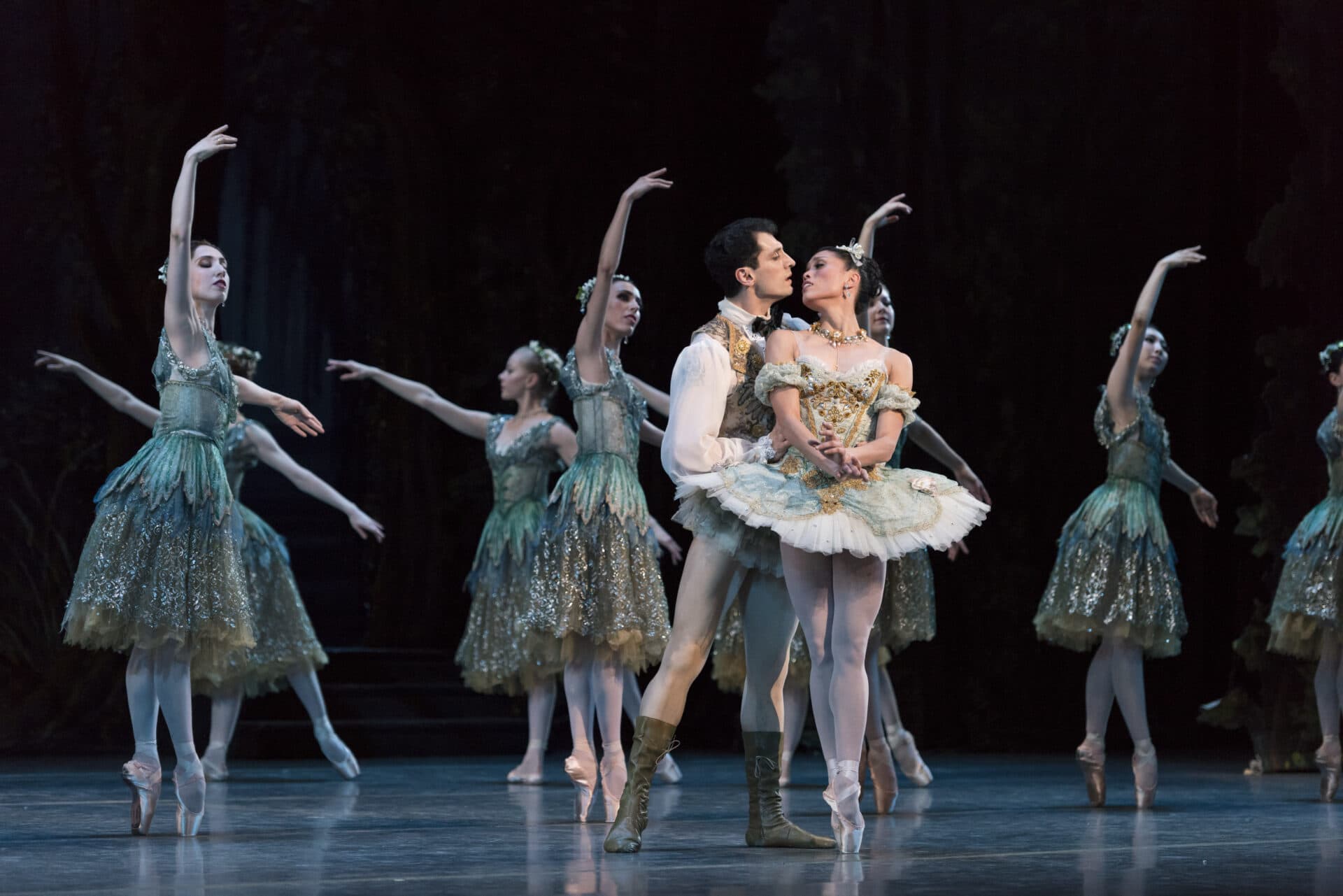 Lia Cirio, Lasha Khozashvili and Boston Ballet in Marius Petipa's &quot;The Sleeping Beauty.&quot; (Courtesy Liza Voll Photography/Boston Ballet)