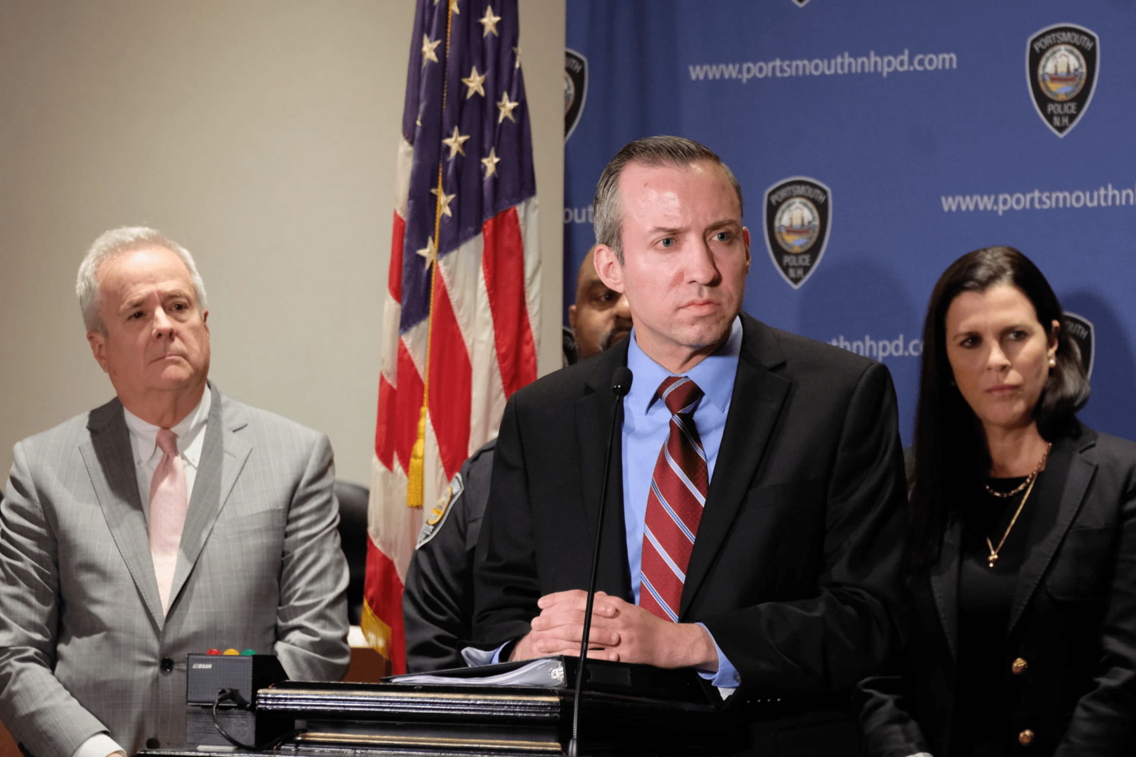 New Hampshire Attorney General John Formella announced a civil complaint had been filed against NSC-131 during a press conference in Portsmouth in January. (Todd Bookman/NHPR)