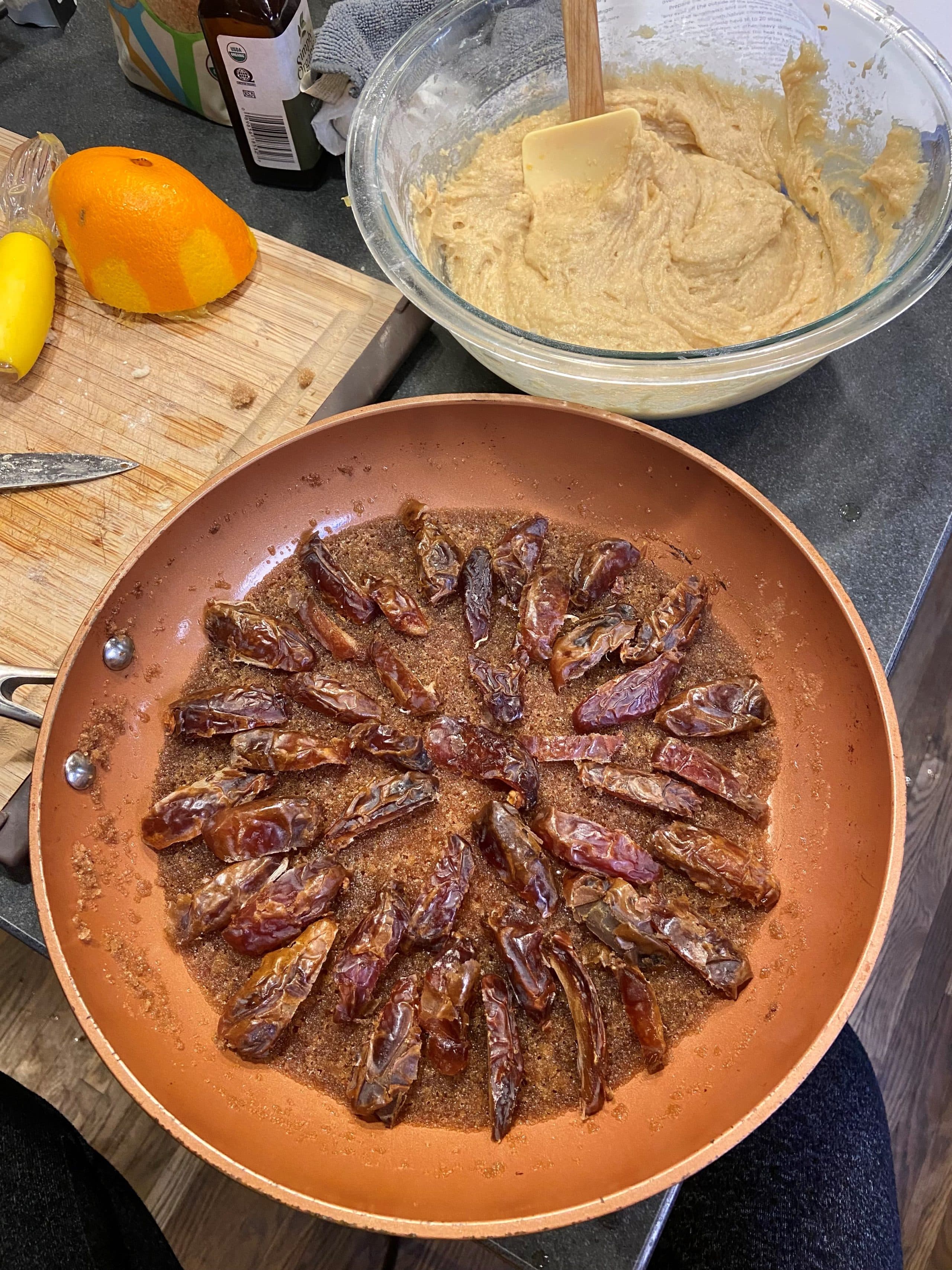 Upside-down date and orange cake. (Kathy Gunst/Here & Now)