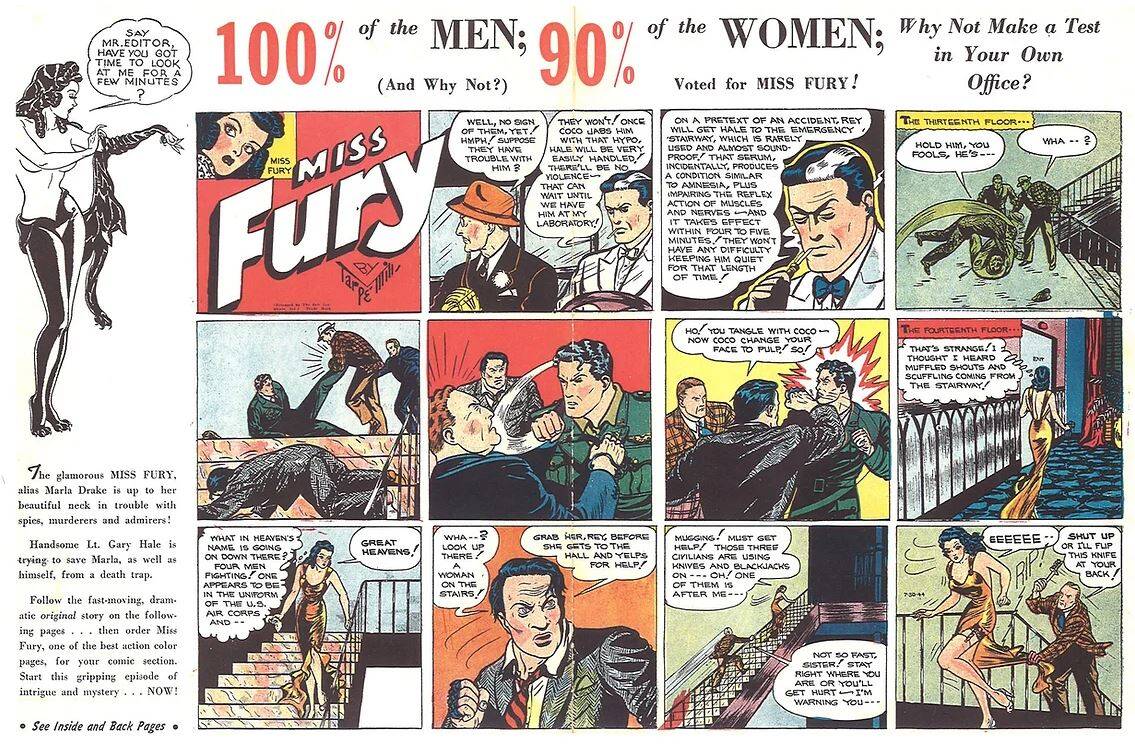 Miss Fury comic strip by Tarpe Mills. (Courtesy of tarpemills.com)