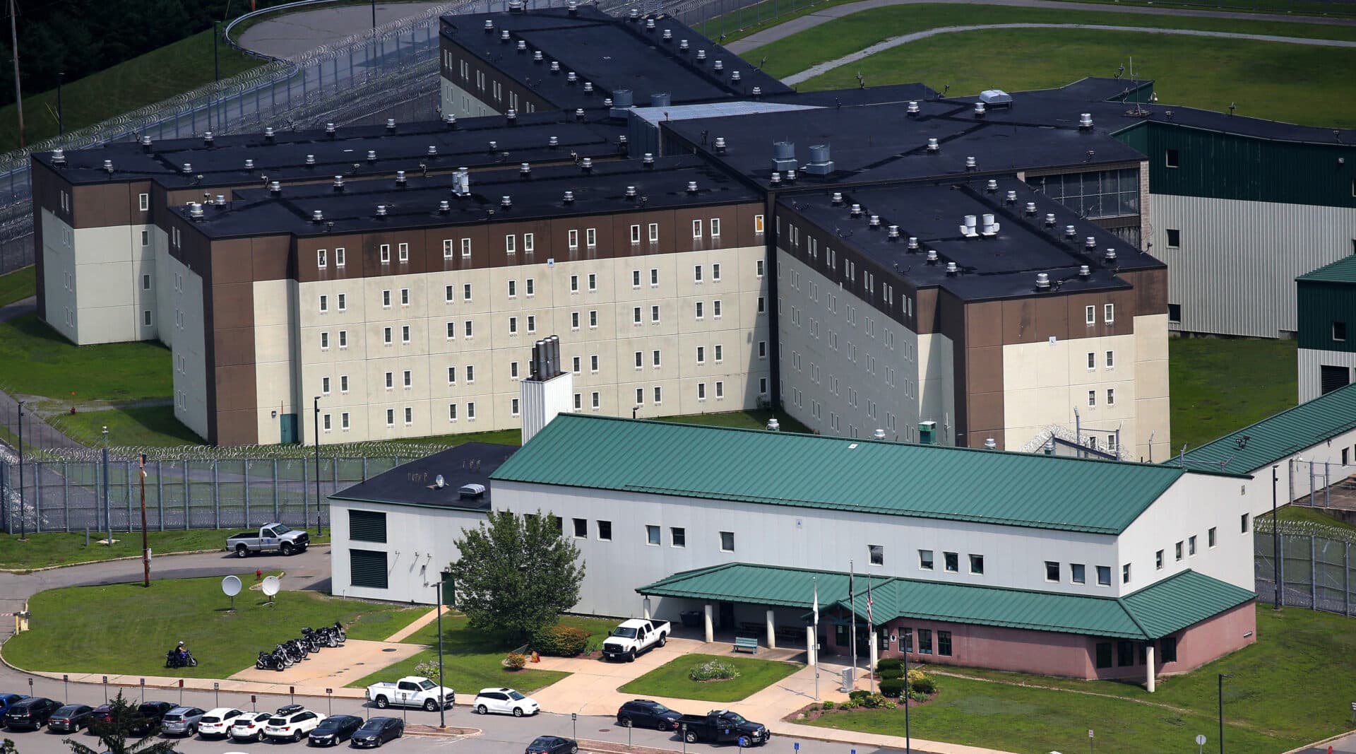 A view of the front entrance at the Souza-Baranowski Correctional Center, a maximum security prison, in Lancaster. (David L Ryan/Boston Globe)