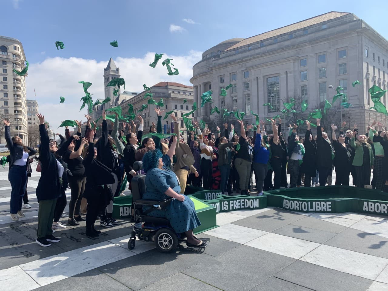 Activists gathering in Freedom Plaza in Washington, D.C., on Tuesday. (Sarah McCammon/NPR)