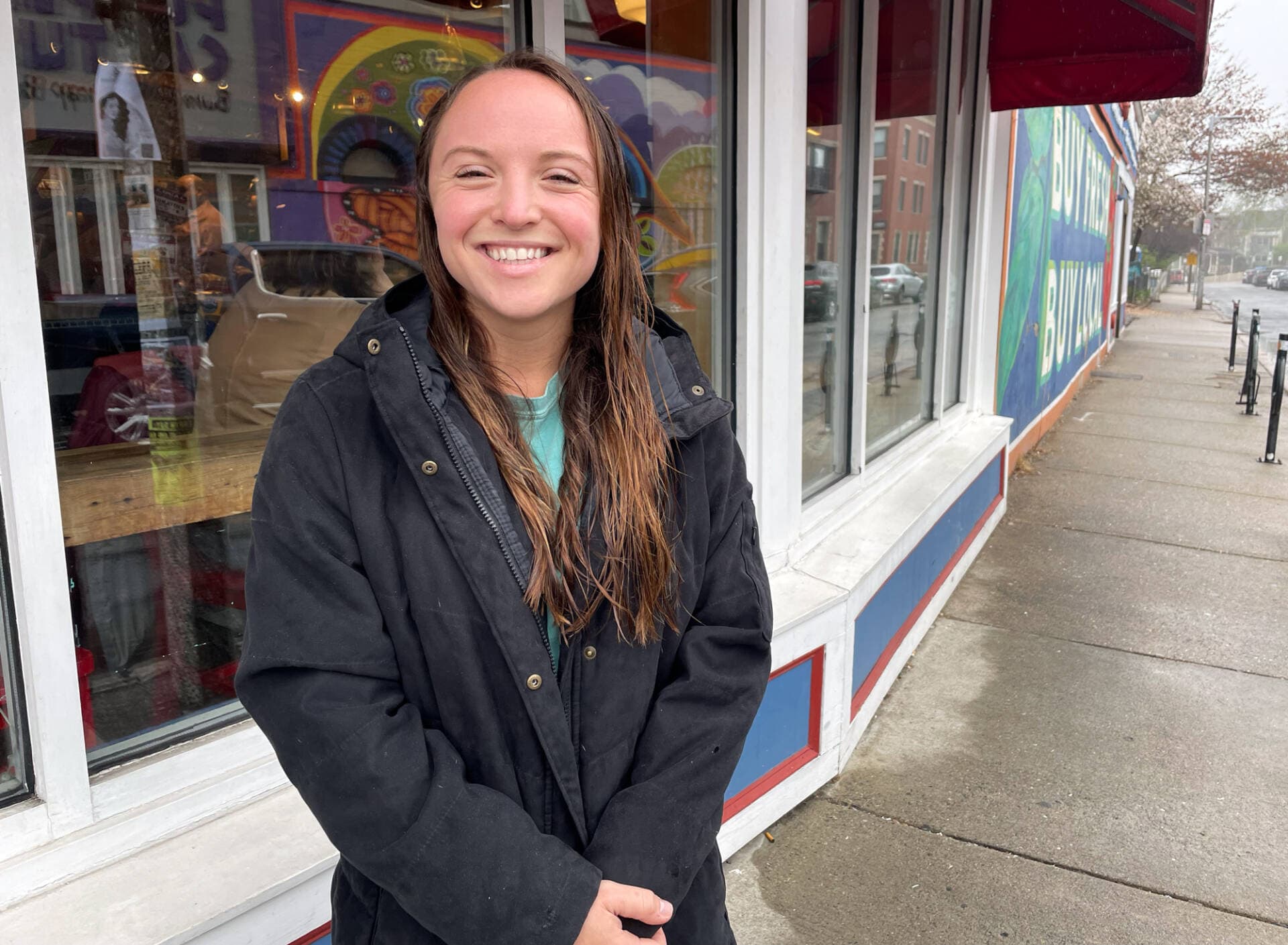 Lindsay Sheehan, a second-semester nursing student at Bay State College, loved her time at the school — and was caught off guard by this winter's bad news. (Max Larkin/WBUR)