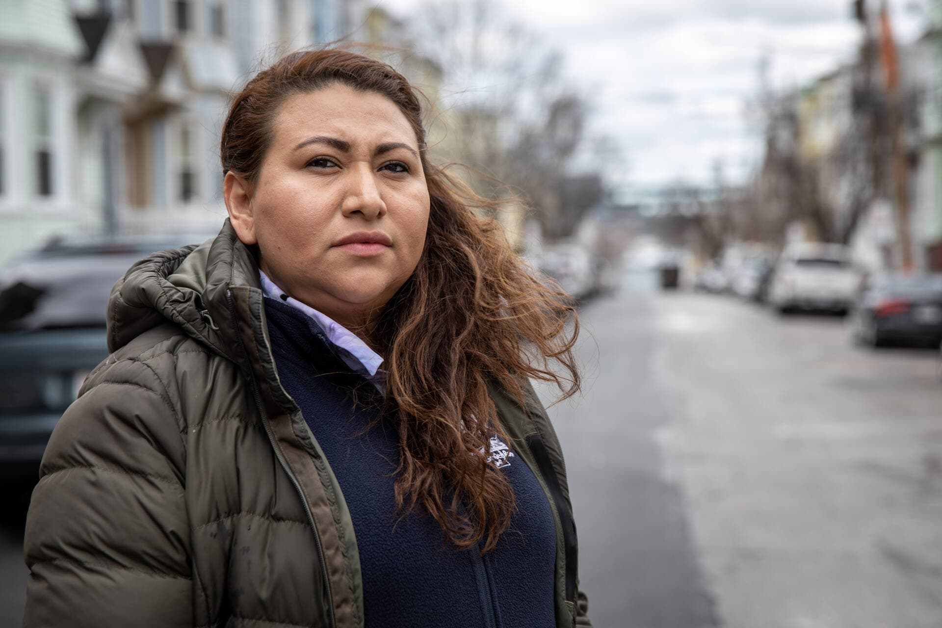 Noemy Rodriguez near her home in East Boston. (Robin Lubbock/WBUR)