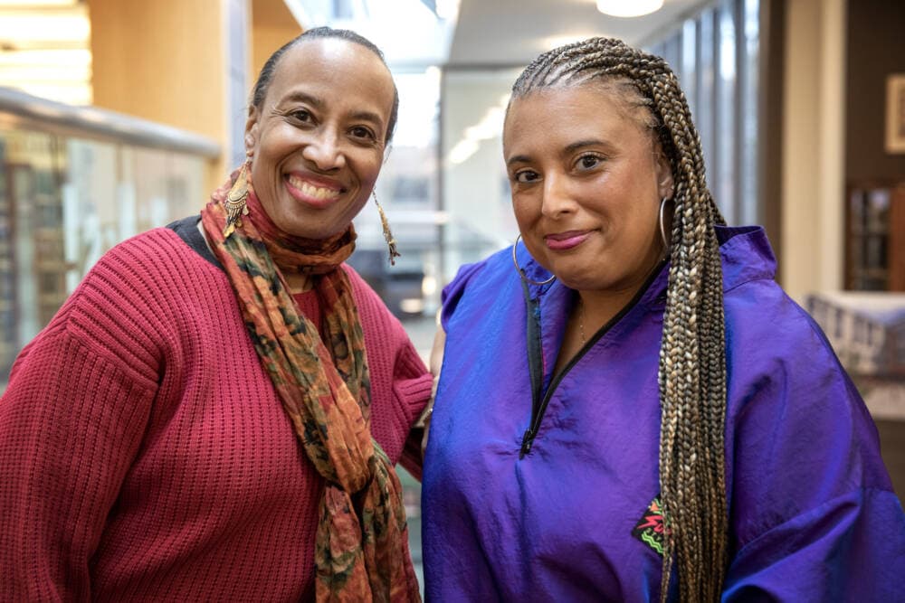 New Repertory Theatre's resident artists Lois Roach and Maria Hendricks. (Robin Lubbock/WBUR)