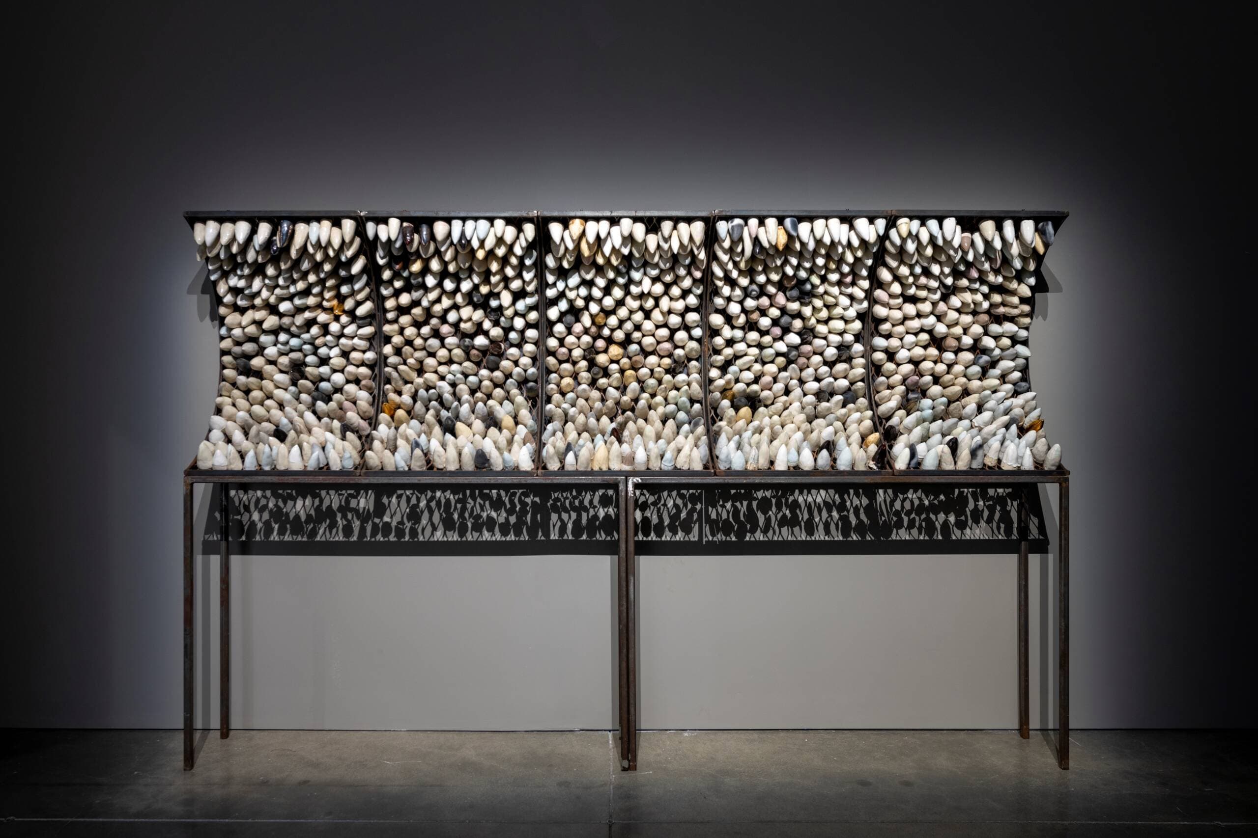 Simone Leigh, "White Teeth (For Ota Benga)," 2004. Installation view, "Simone Leigh," the Institute of Contemporary Art/Boston, 2023. (Collection of Sherry Brewer Bronfman, New York; photo by Timothy Schenck)