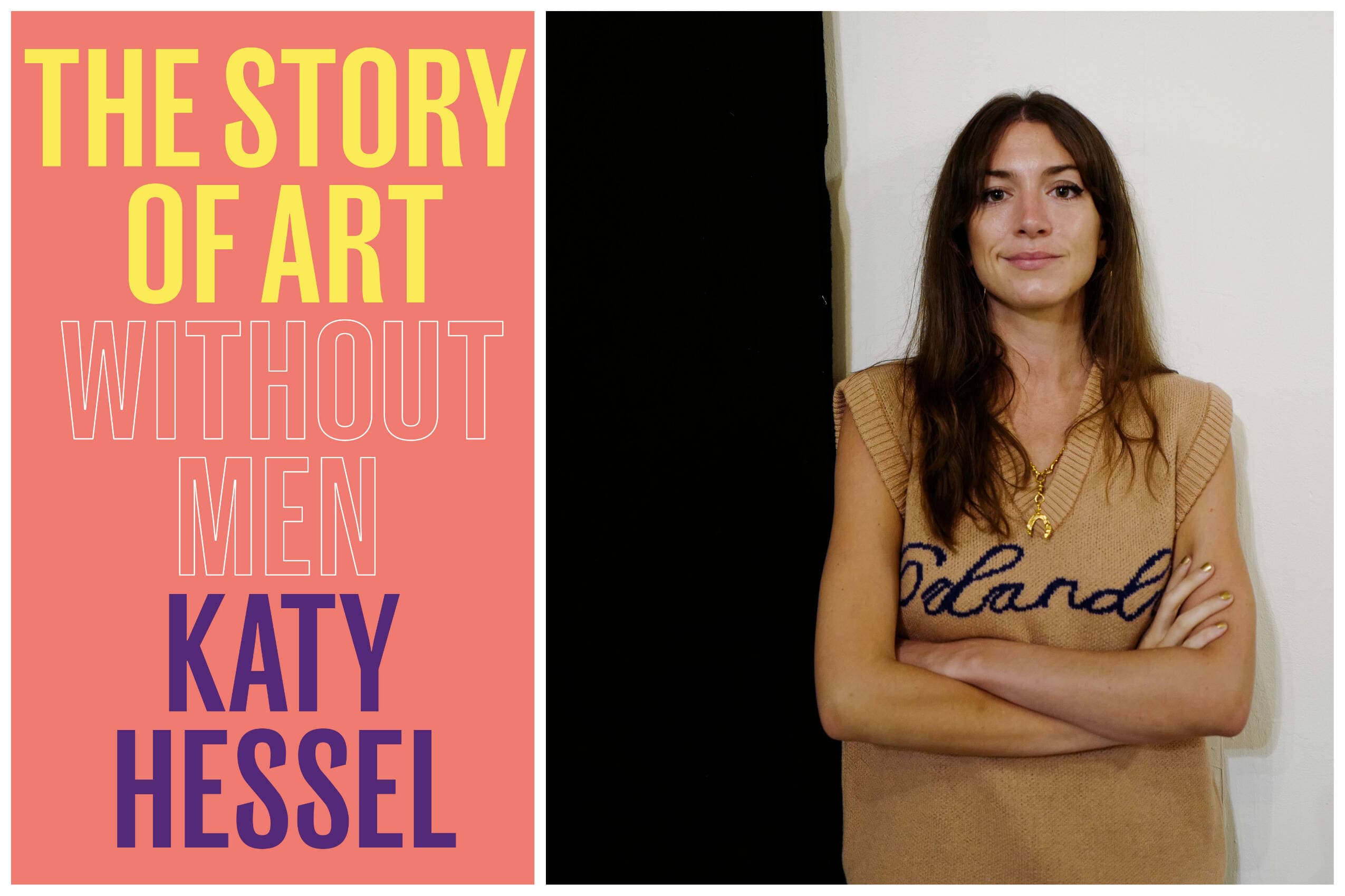 Art historian, author and presenter Katy Hessel poses for photos at the Falmouth Book Festival on October 19, 2022 in Falmouth, England. Her new book "The Story of Art Without Men" showcases the lives and work of women artists from the 16th century to the present. (Photo of Hessel by Hugh R Hastings/Getty Images; book cover courtesy of W.W. Norton &amp; Company)