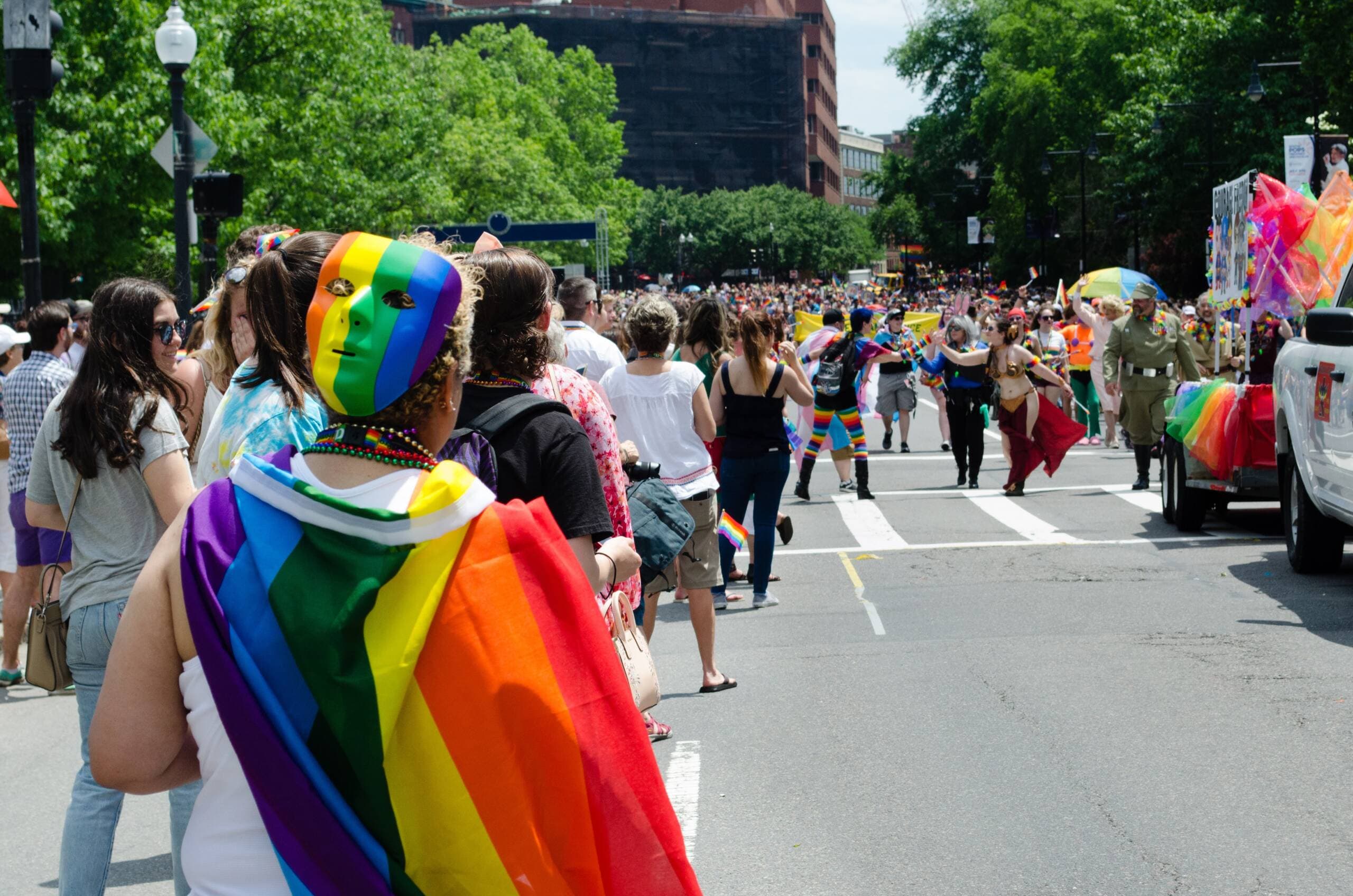 Princess Leia gives out high fives at the 2017 Boston Pride Parade (Elizabeth Gillis/WBUR)