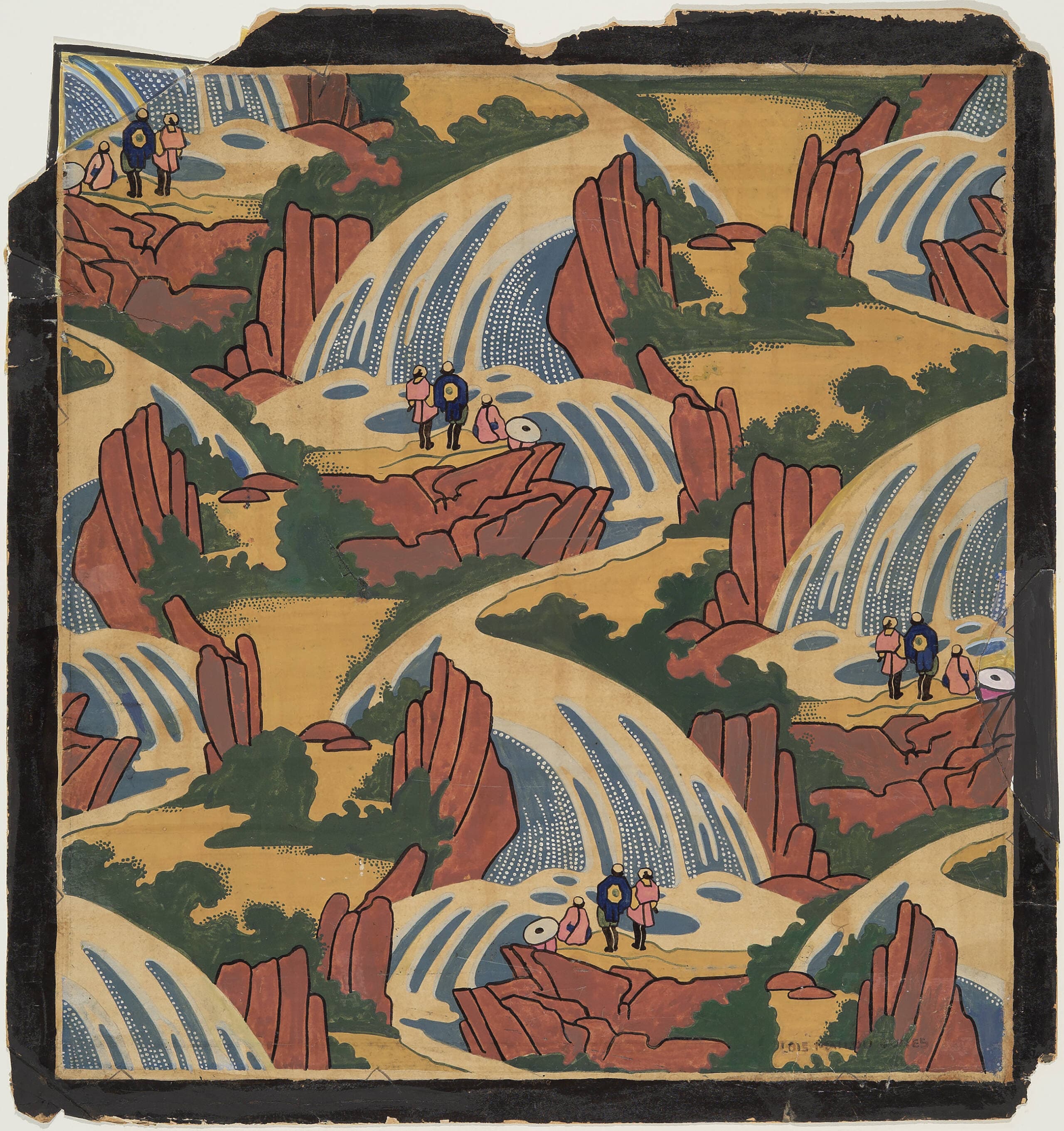 Loïs Mailou Jones, "Japanese Waterfall (repeat pattern based on Ukiyo‑e Japanese print)," 1925. (Courtesy Loïs Mailou Jones Pierre‑Noel Trust/Museum of Fine Arts, Boston)