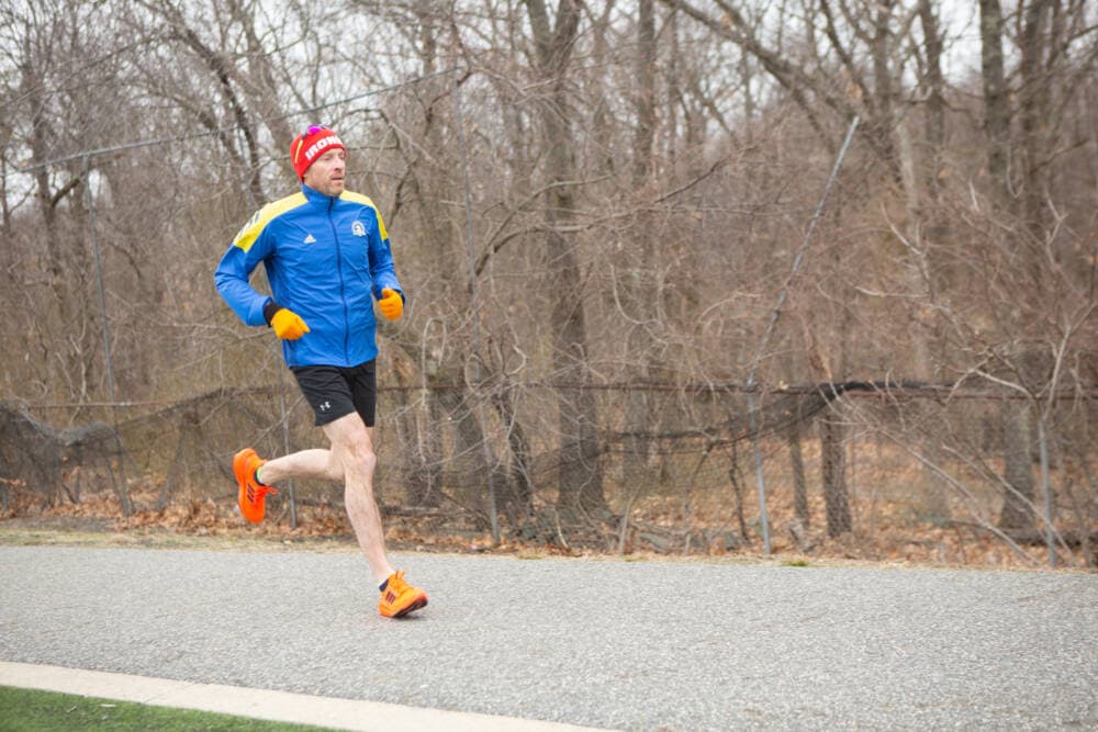 Dr. David King training for the 2023 Boston Marathon. (Jacob Garcia/WBUR)