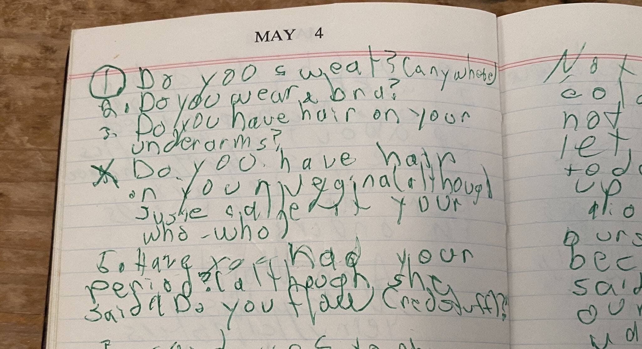 A page from the diary the author kept in 6th grade. (Courtesy Sharon Brody)