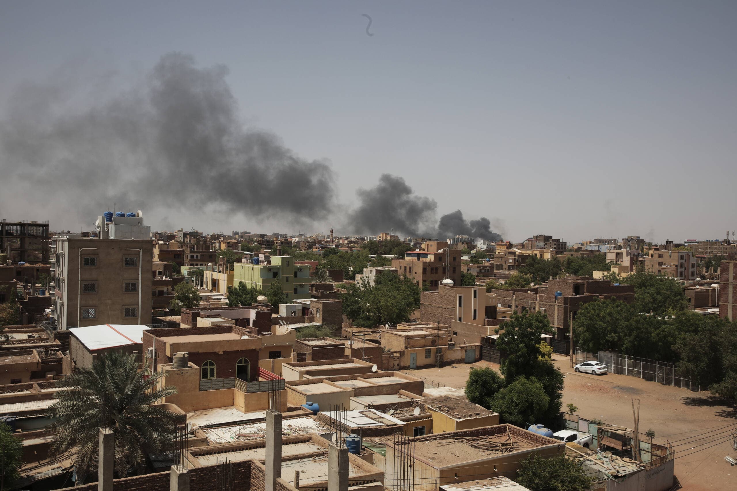 Smoke is seen in Khartoum, Sudan, Saturday, April 22, 2023. The fighting in the capital between the Sudanese Army and Rapid Support Forces resumed after an internationally brokered cease-fire failed. (Marwan Ali/AP)
