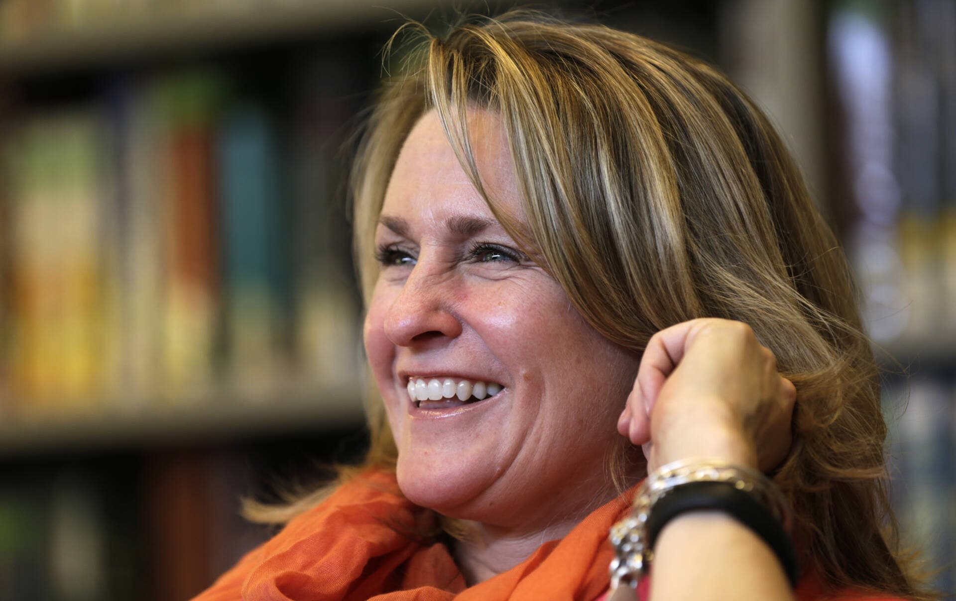 Boston Marathon bombing survivor Roseann Sdoia smiles during an interview at the Spaulding Rehabilitation Hospital in Boston, Tuesday, March 11, 2014. (Charles Krupa/AP)