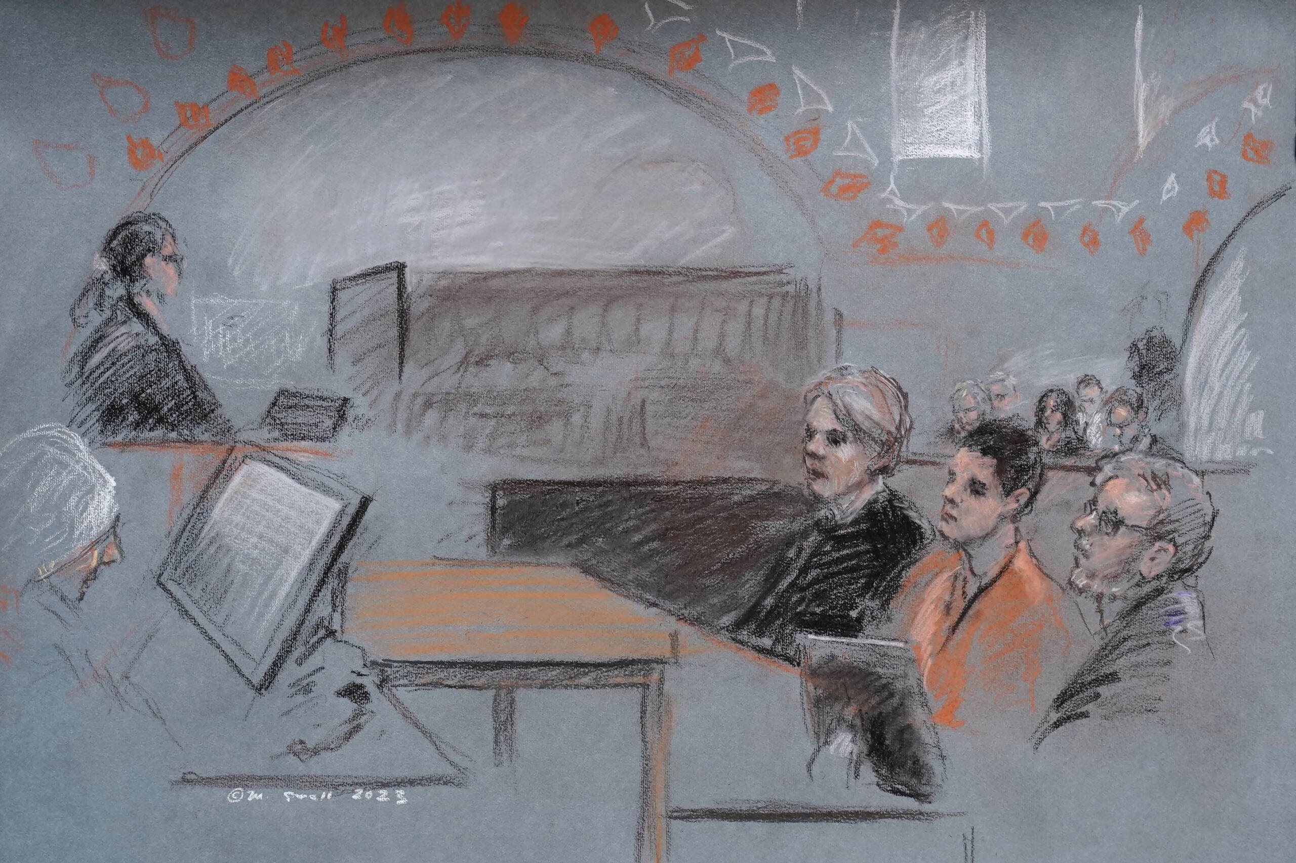 Massachusetts Air National Guardsman Jack Teixeira, seated second from right, appears in U.S. District Court, in Boston, April 19. (Margaret Small/AP)