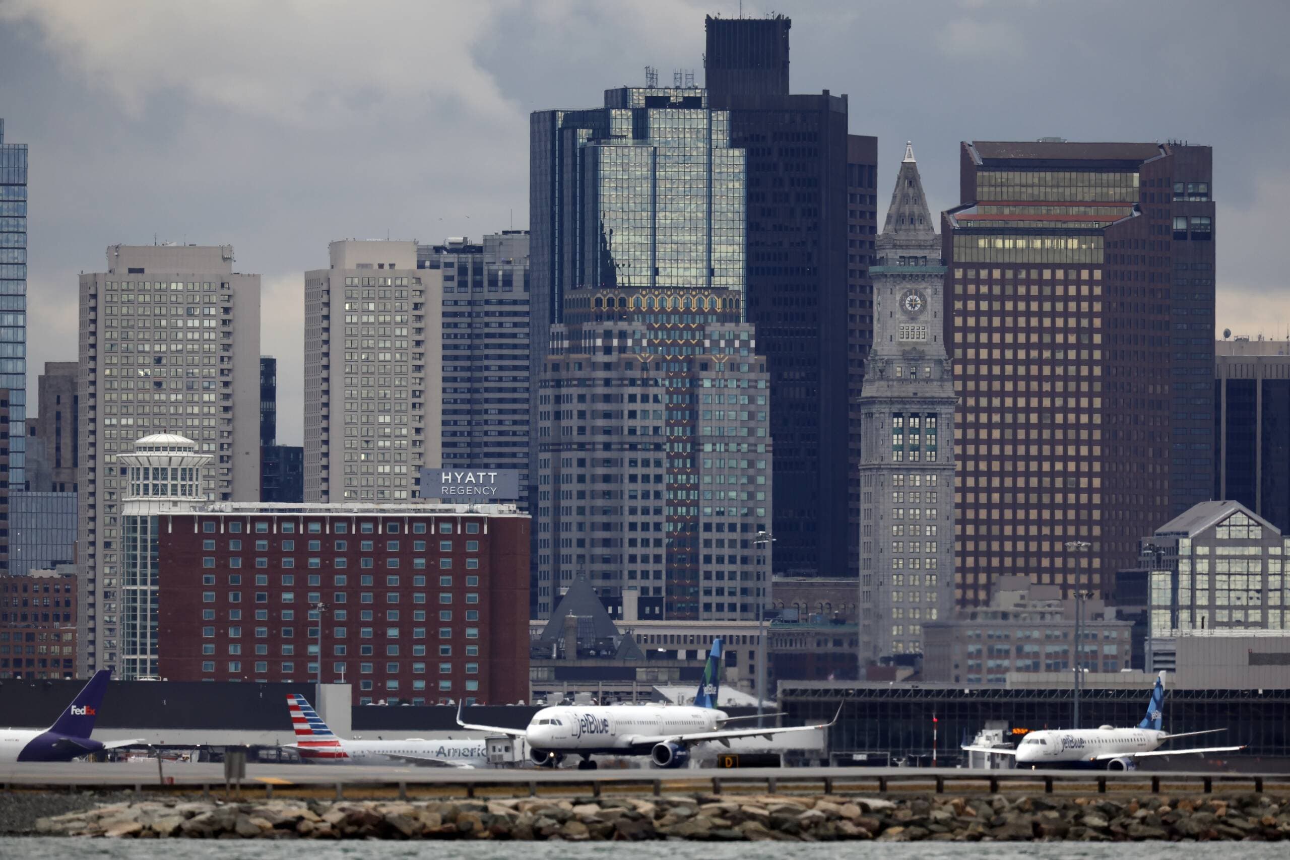 JetBlue planes on the tarmac at Logan International Airport in Boston. (Michael Dwyer / AP Photo)