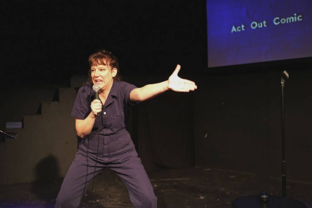 Comedian Sara Schaefer performs "Going Up." (Courtesy of Mylissa Fitzsimmons)