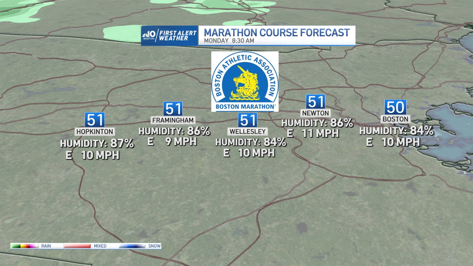 Boston Marathon runners will withstand a bit of rain and a headwind