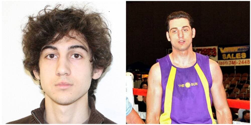 On the left, Dzokhar Tsarnaev, then 19, in an image released by the FBI on April 19, 2013. On the right, Tamerlan Tsarnaev, during the 2009 Golden Gloves National Tournament of Champions May 4, 2009 in Salt Lake City, Utah. (Glenn DePriest/Getty Images)