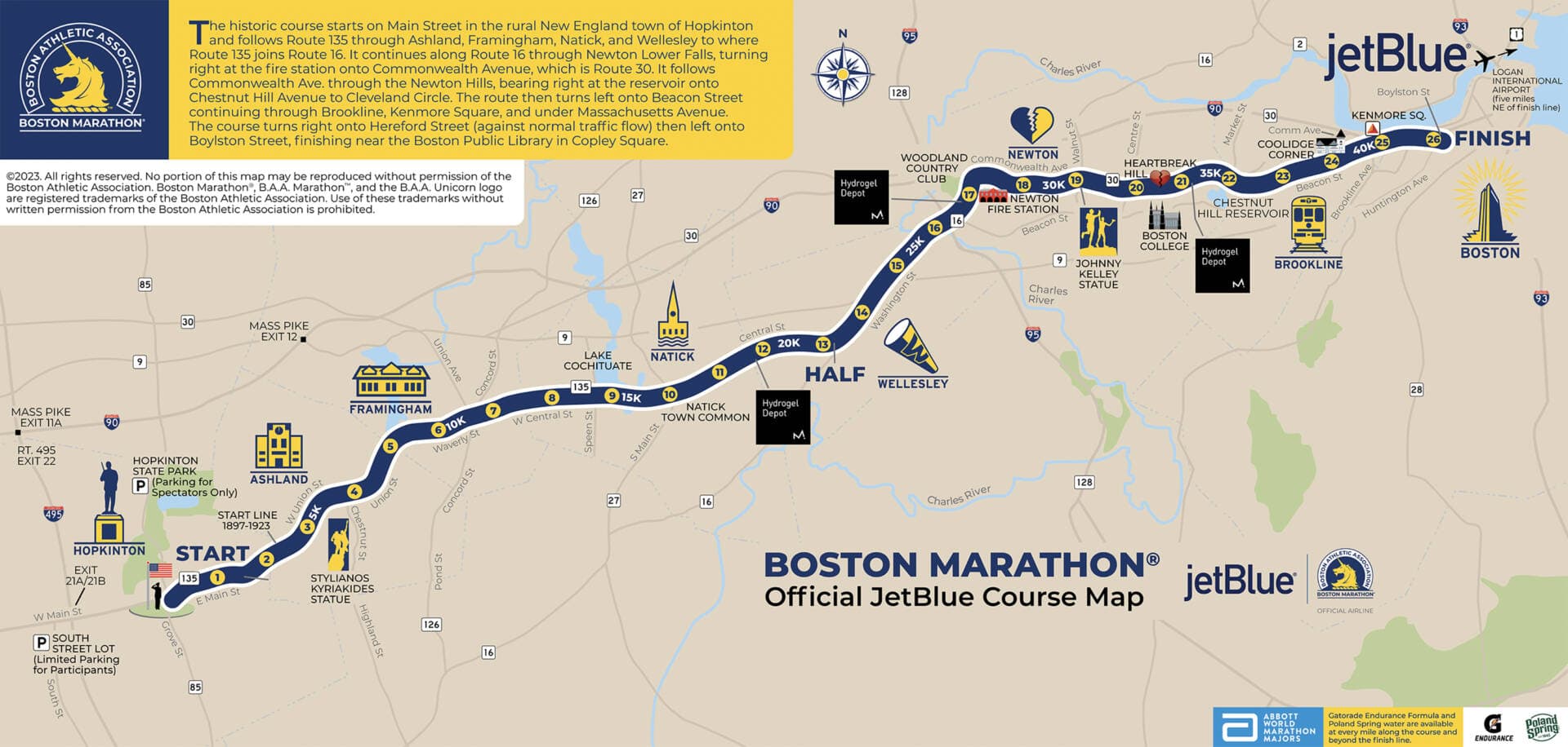 The official course map of the Boston Marathon. (Courtesy Boston Athletic Association)