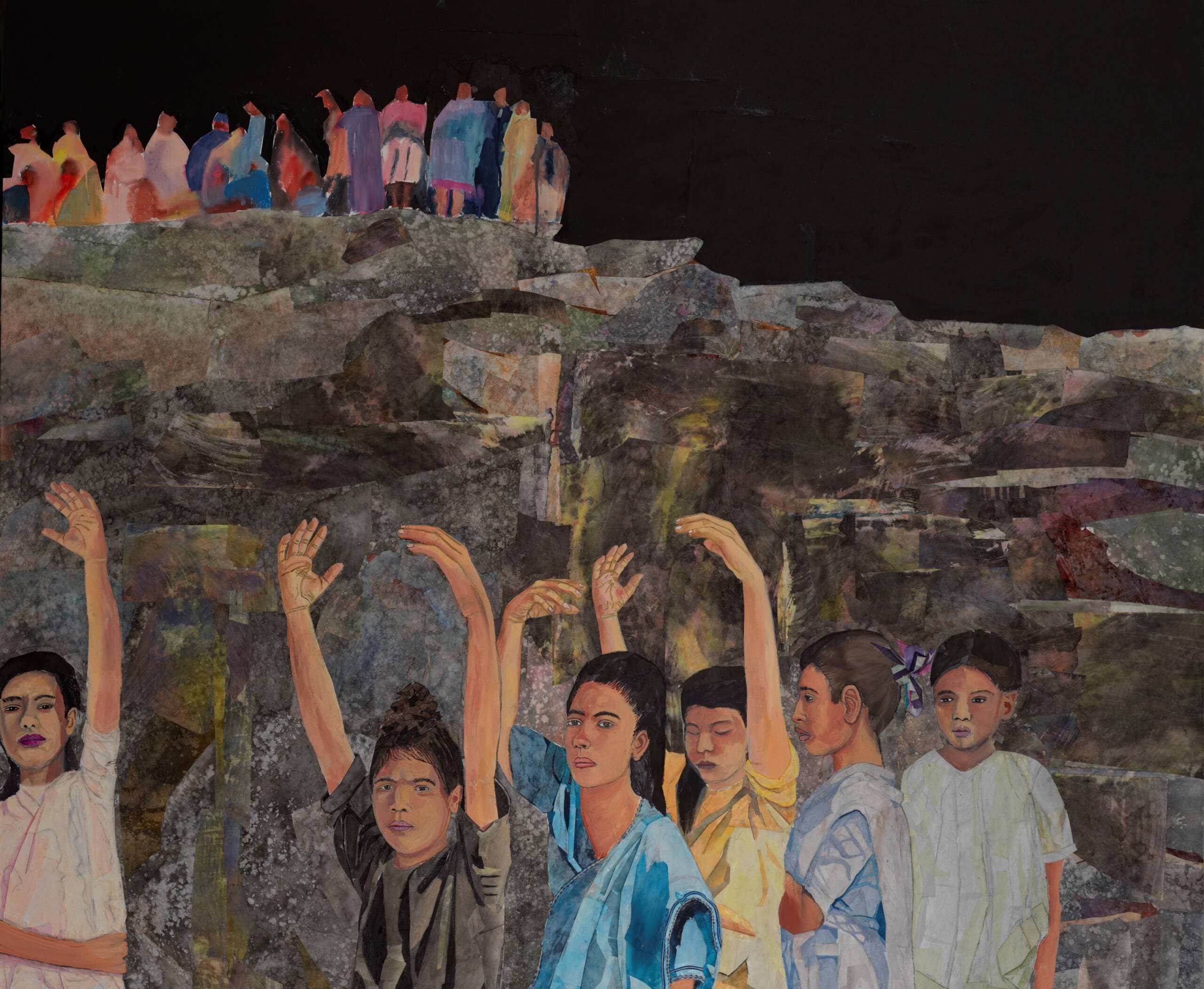 María Berrío, "Las Hijas de la Montaña (Children of the Mountain)" (detail), 2023. (Courtesy the artist and Victoria Miro; photo by Bruce M. White)