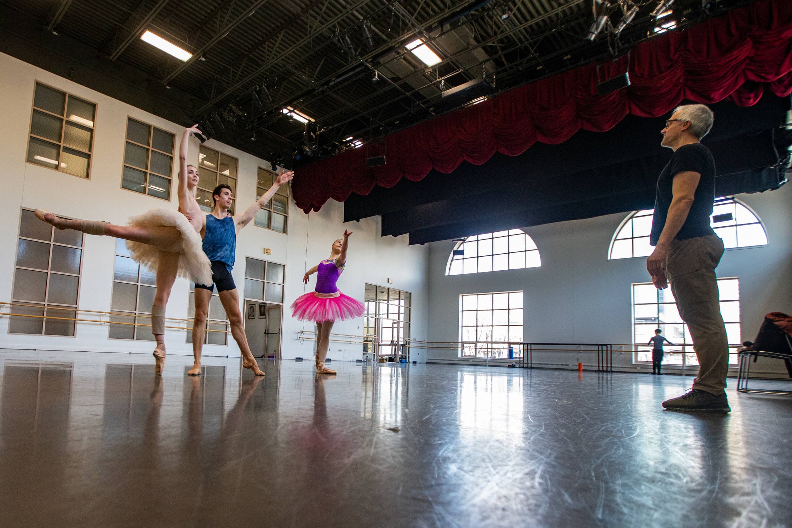 Anthony Randazzo, right, works with Addie Tapp, Schuyler Wijsen and Lauren Herfindahl at rehearsal of the third act of