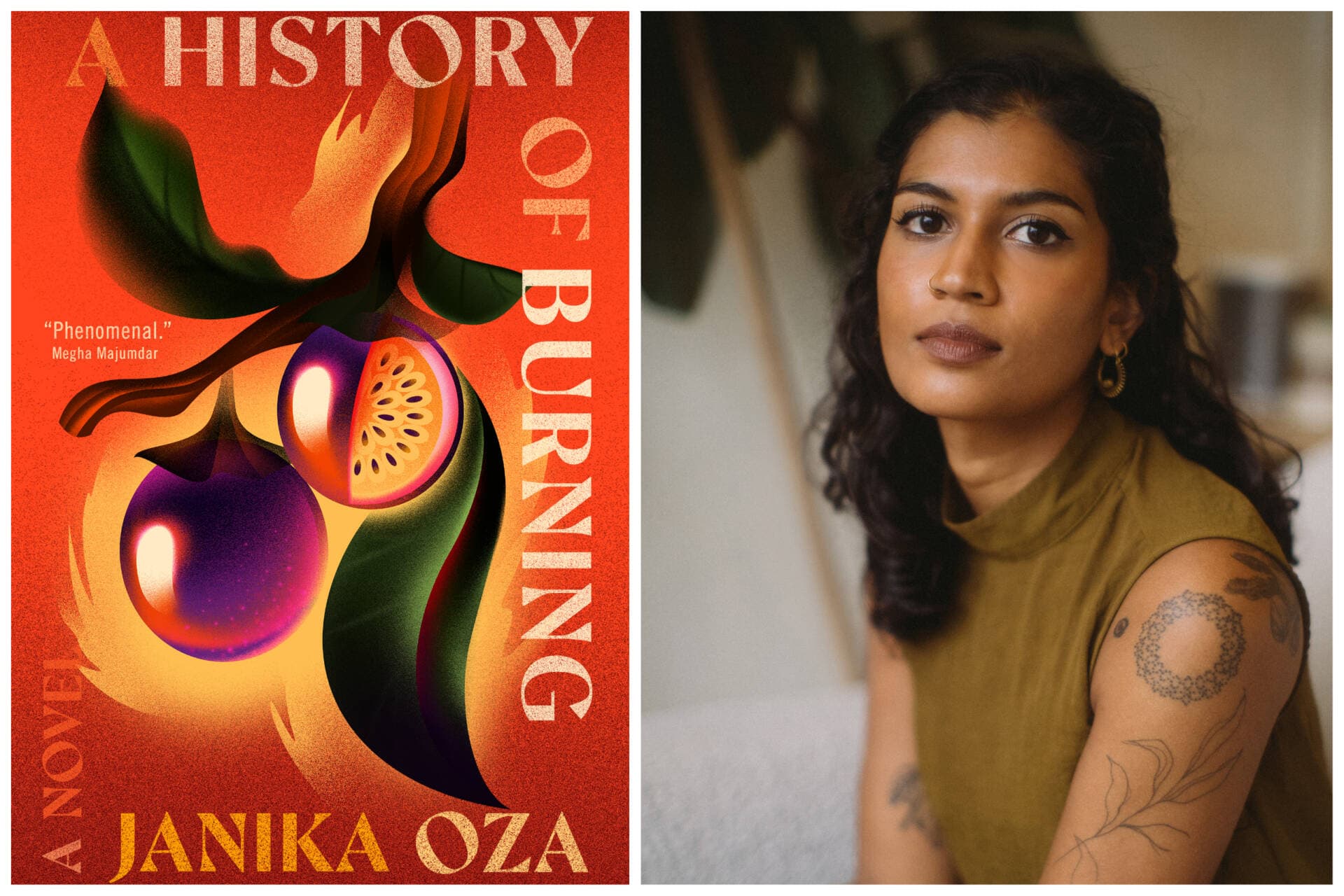 Janika Oza's debut novel &quot;A History of Burning&quot; follows one family over 100 years and across three continents, exploring themes of erasure, colonialism, family and memory. (Book cover courtesy Grand Central Publishing; photo of author courtesy Yi Shi)