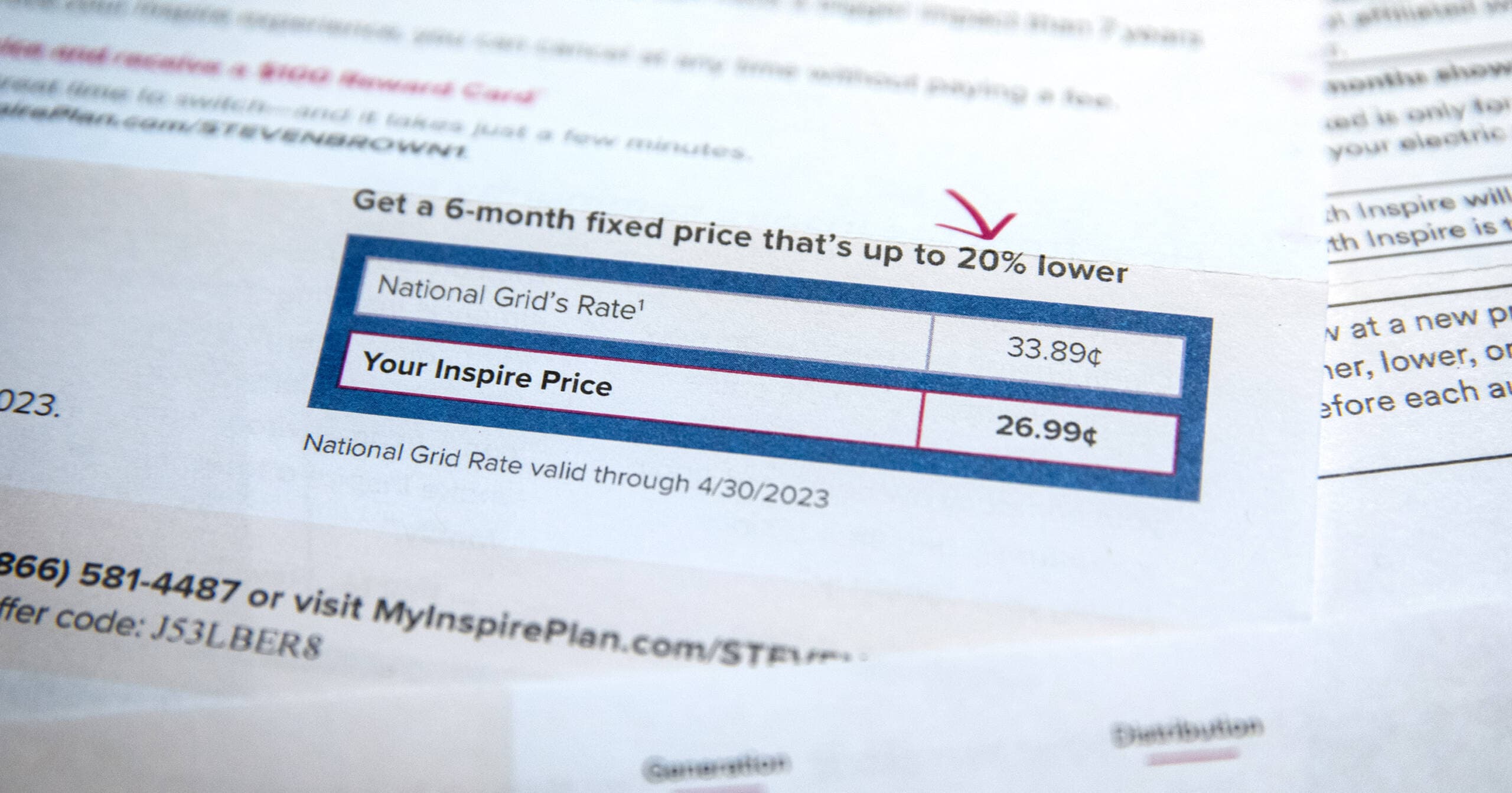 A letter from Inspire Clean Energy says customers can lock the price of their electricity for six months. (Robin Lubbock/WBUR)