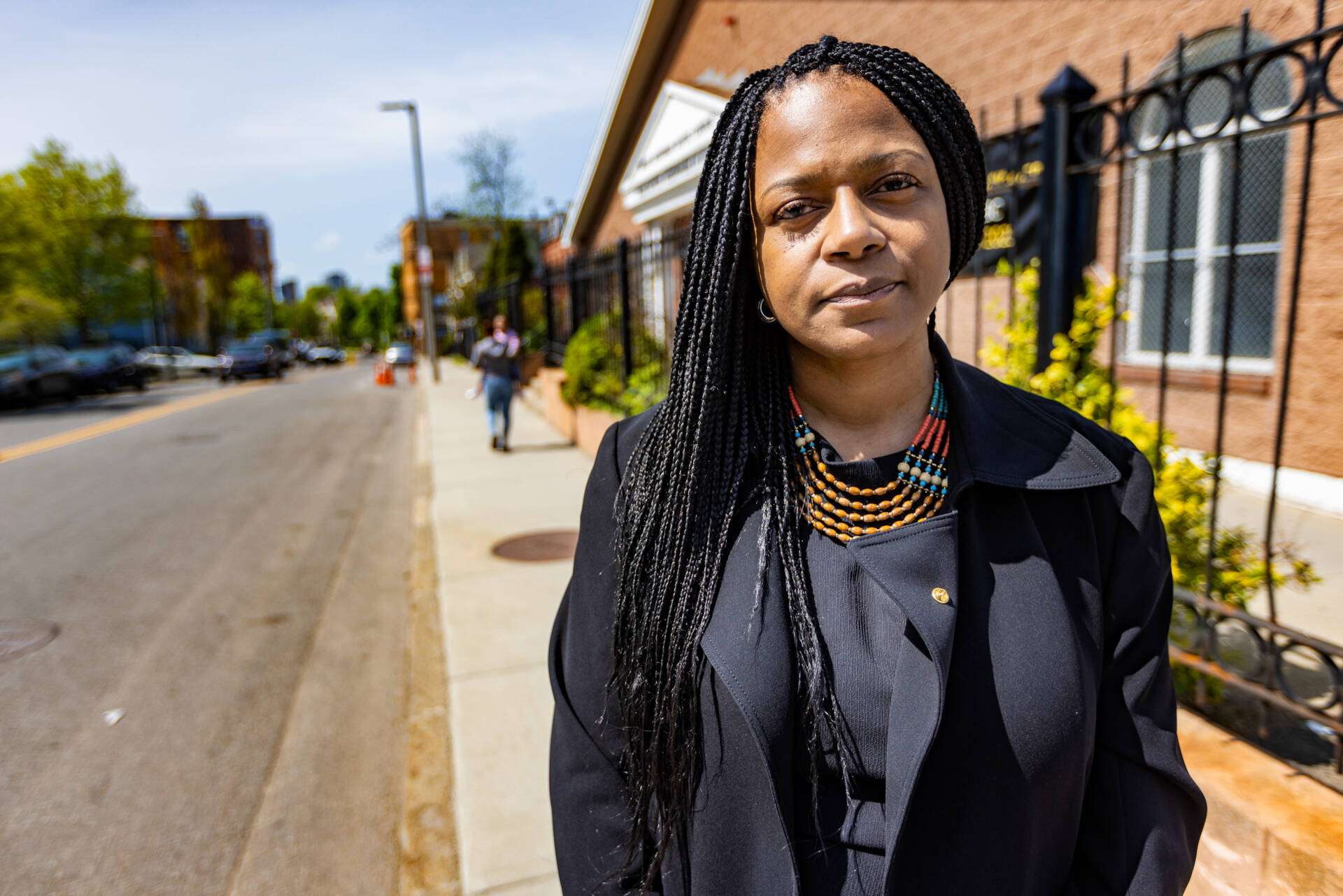 Dr. Bisola Ojikutu, Executive Director of the Boston Public Health Commission, on Dudley St. (Jesse Costa/WBUR)