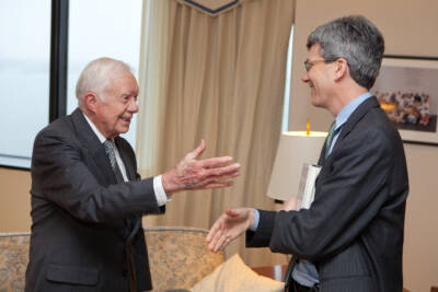 President Carter with the author, Tom Putnam, at the John F. Kennedy Presidential Library in 2011. (Tom Fitzsimmons/John F. Kennedy Library Foundation via Tom Putnam)