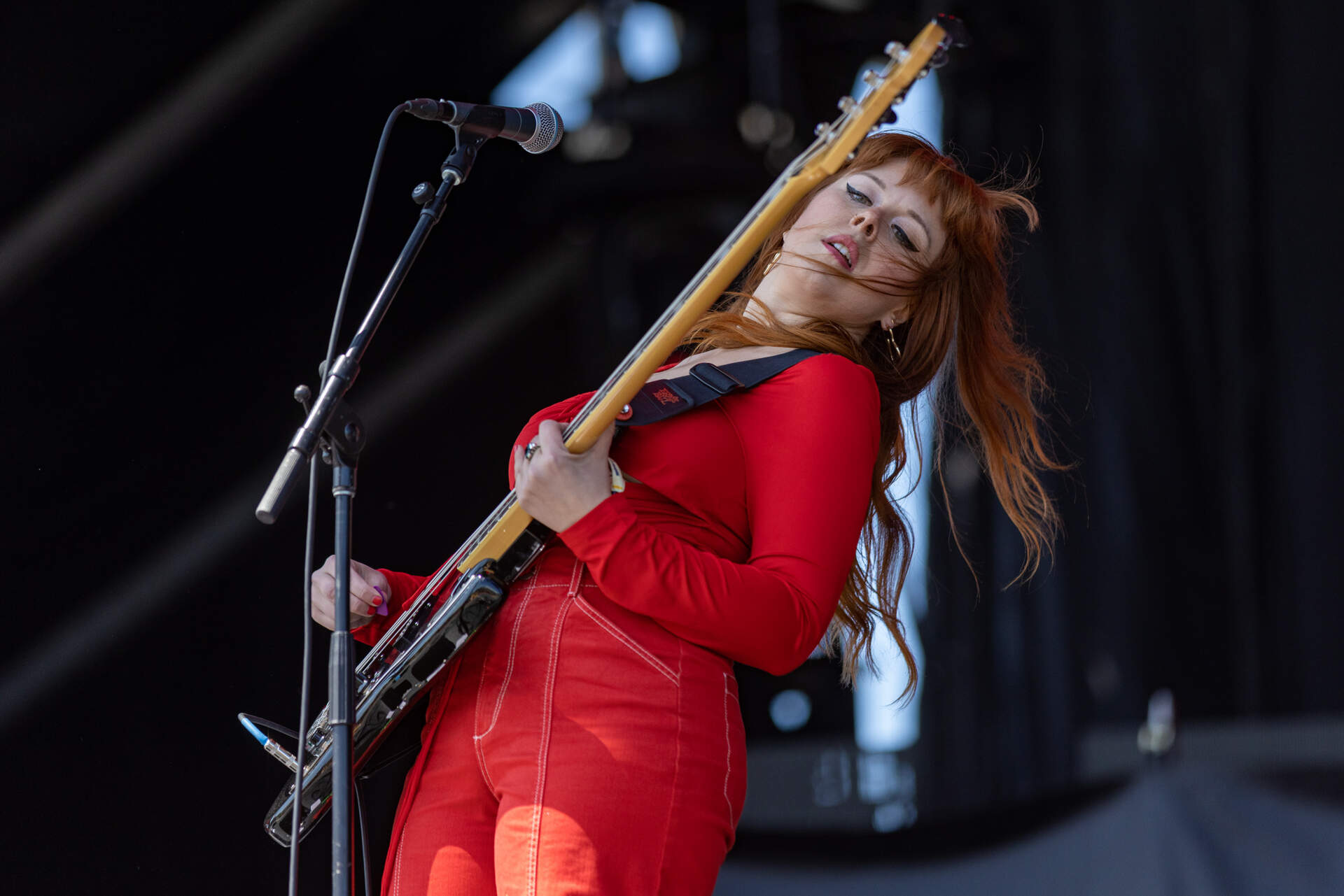 Lead singer and bassist Hollye Bynum at Boston Calling. (Jesse Costa/WBUR)