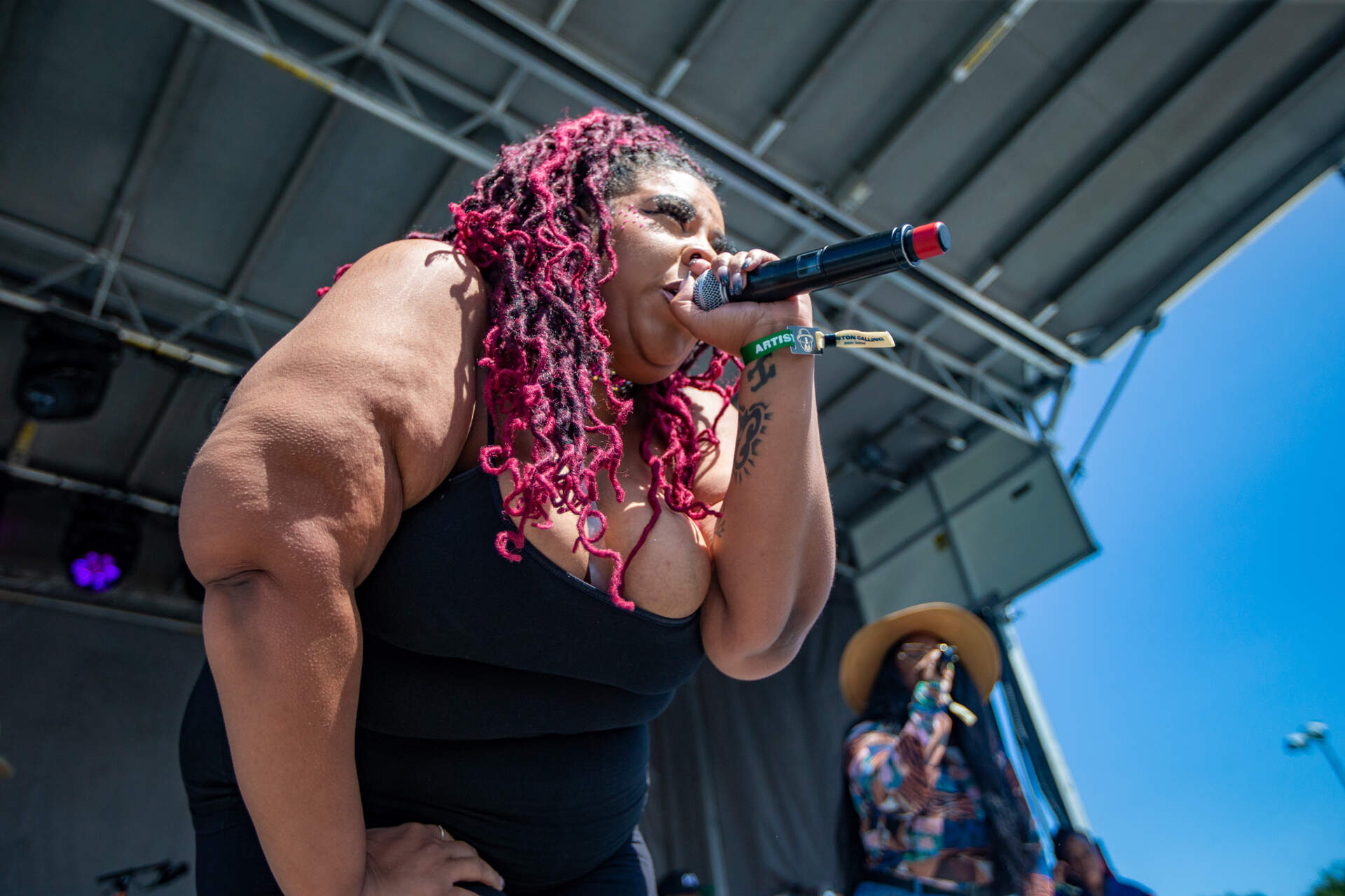 Brandie Blaze performs on the local stage at Boston Calling. (Jesse Costa/WBUR)