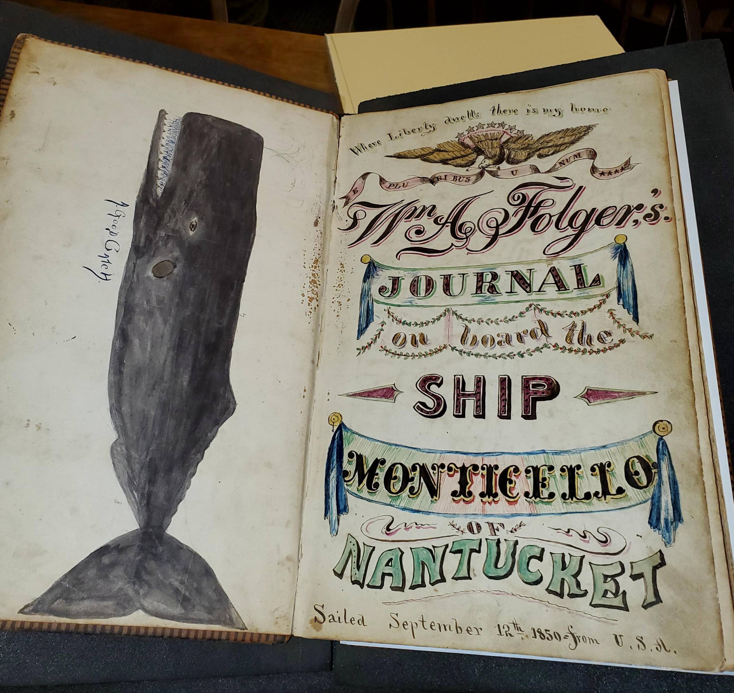 A whaling log book at the Providence Public Library. (Jayne Doucette/Woods Hole Oceanographic Institution)