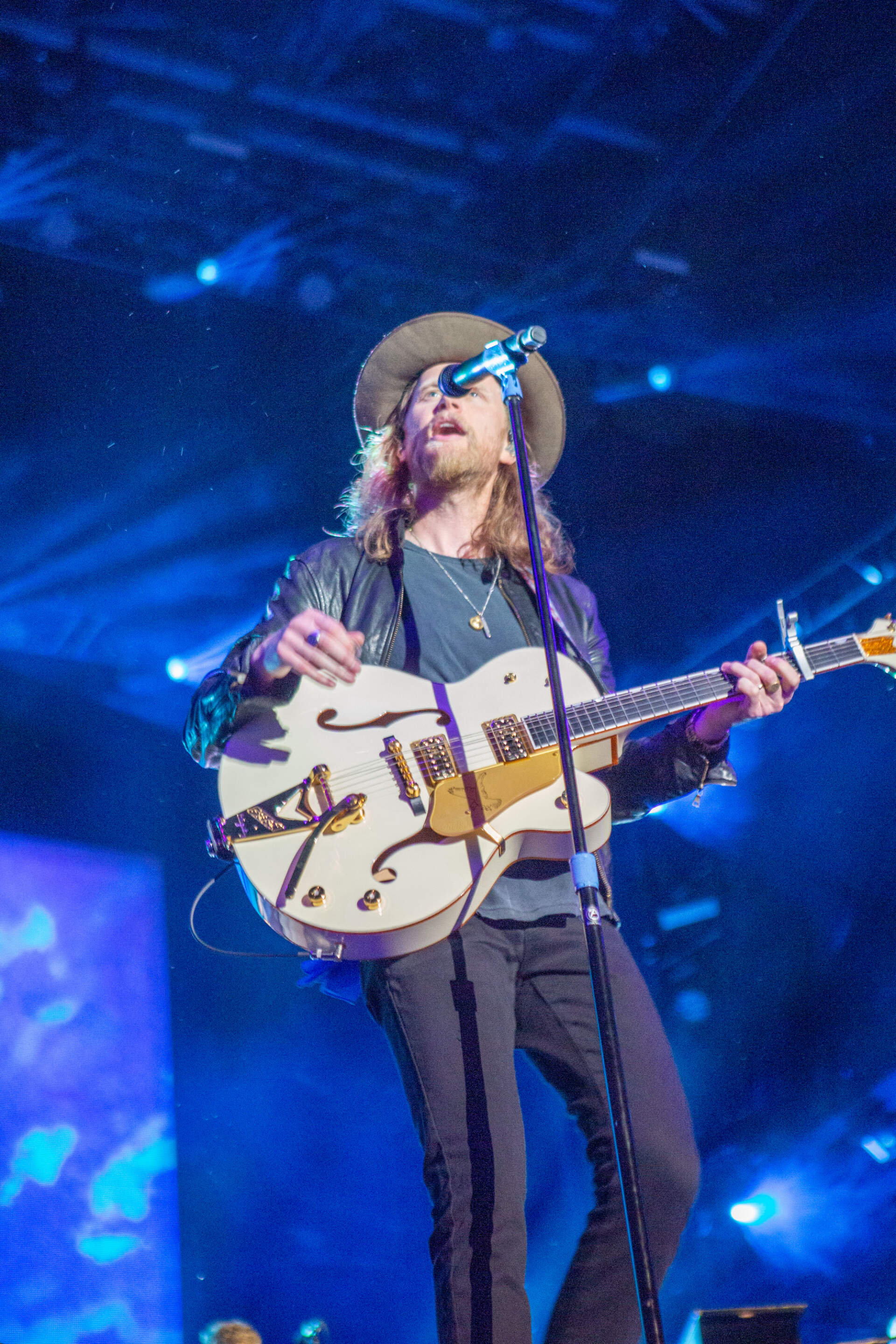 The Lumineers frontman Wesley Schultz closes out Day 2 of Boston Calling. (Jacob Garcia/WBUR)