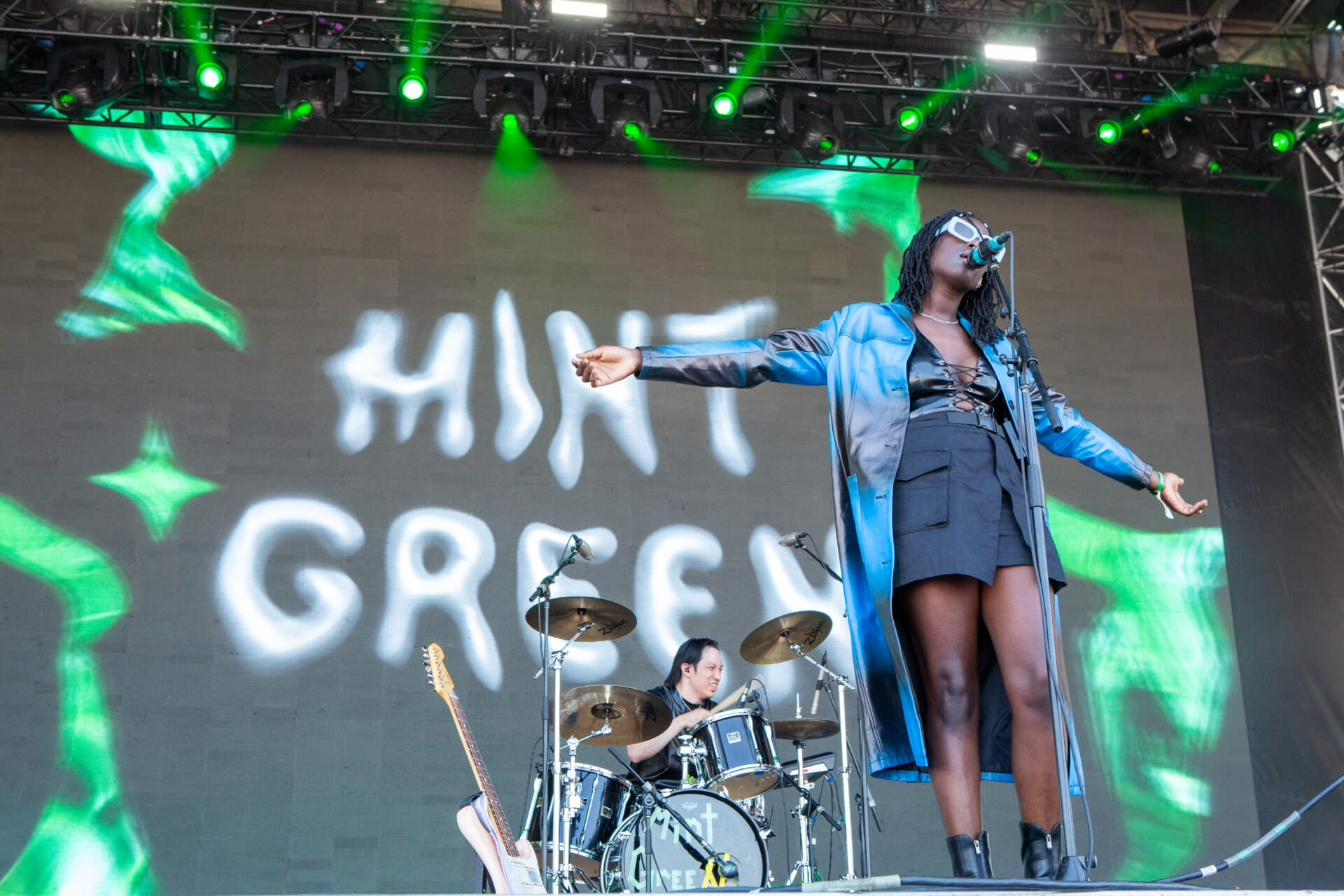 Boston-based band Mint Green performs on the Blue Stage at Boston Calling. (Jacob Garcia/WBUR)